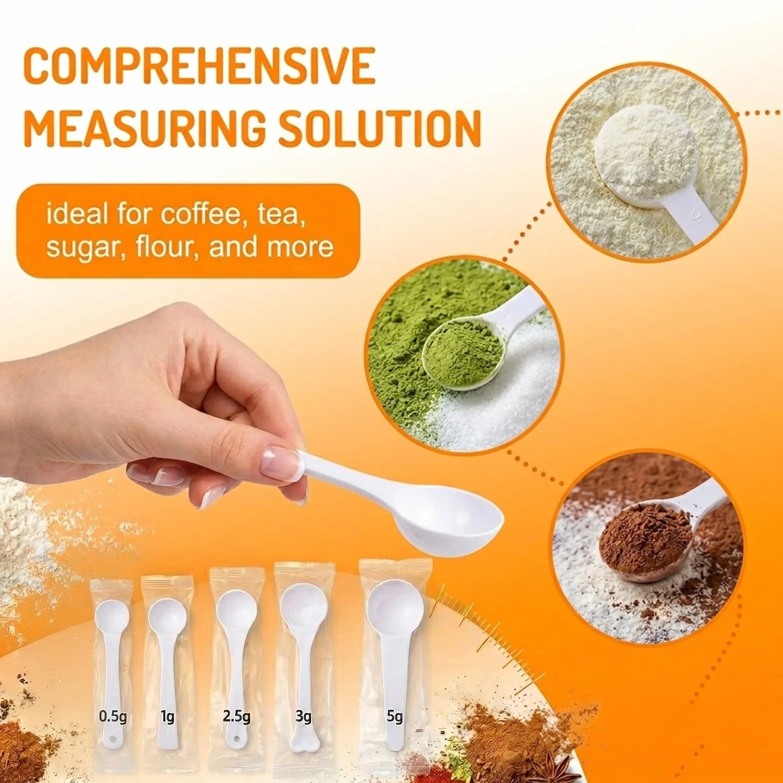 10 Pezzi Misurini Dosatori in Plastica, Kit Cucchiai Misuratori di Precisione da 0.5g, 1g, 2.5g, 3g, 5g, Ideali per Integratori, Polveri e Spezie,Bianco