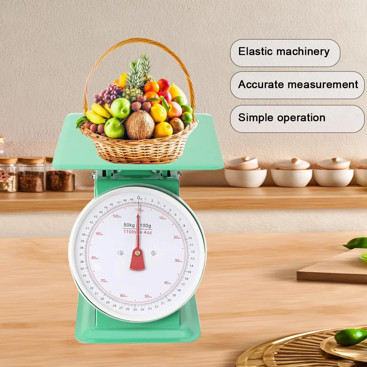 Bilancia meccanica resistente per cucina e cibo, con quadrante industriale, con piattaforma in acciaio inox, 50 kg