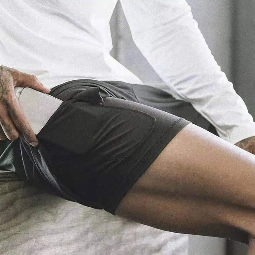 Pantaloncini Sportivi da Uomo 2 in 1 Asciugatura Veloce Jogging Shorts Fitness Allenamento