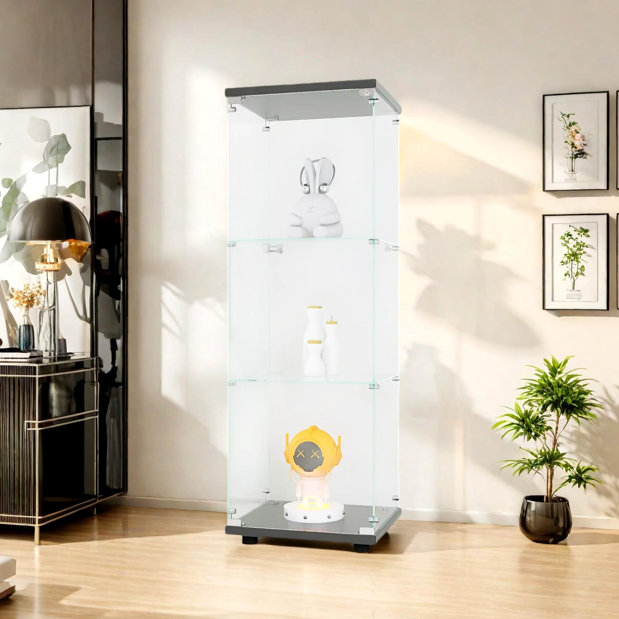 Jeerbly Vetrina in vetro, vetrina monopanta per soggiorno, camera da letto, ufficio, blg-15