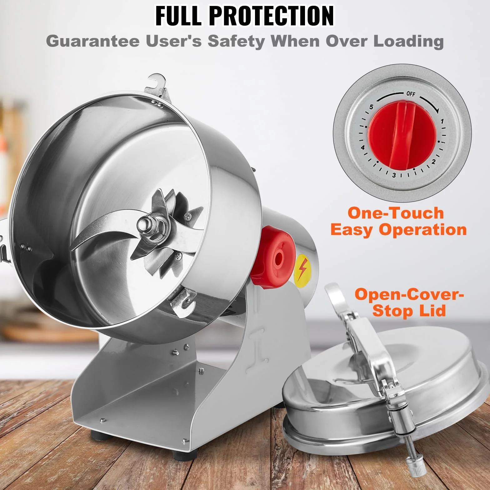 VEVOR 2500g Mulino Elettrico per Cereali, Macina Spezie Commerciale 3400 W, Macchina per Polverizzazione in Acciaio Inossidabile, per Cereali Secchi, Spezie, Caffè, Mais, Pepe, Tipo Oscillante