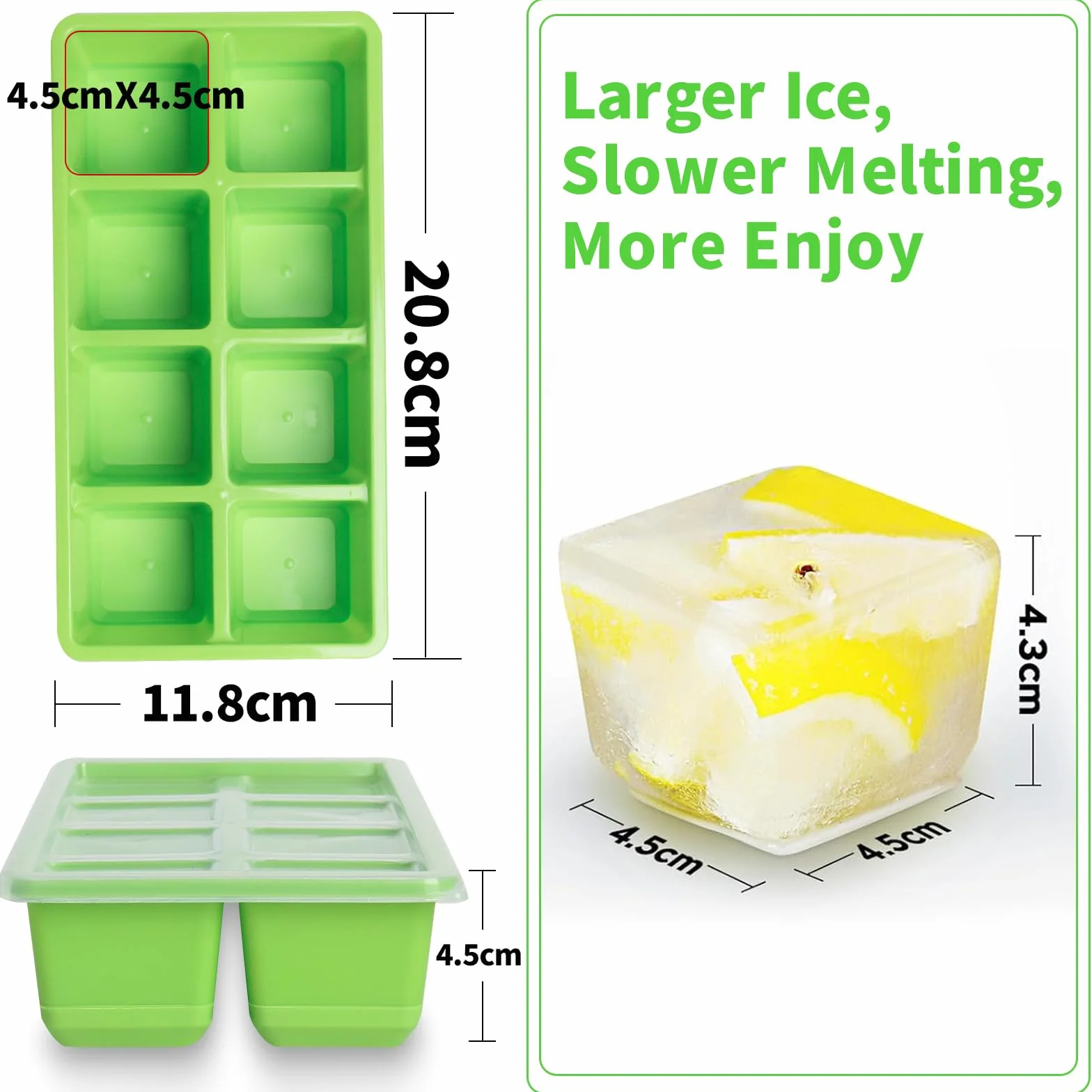 Furnsii Stampo Cubetti Ghiaccio XXL Silicone con Coperchio 2 Pezzi Senza BPA