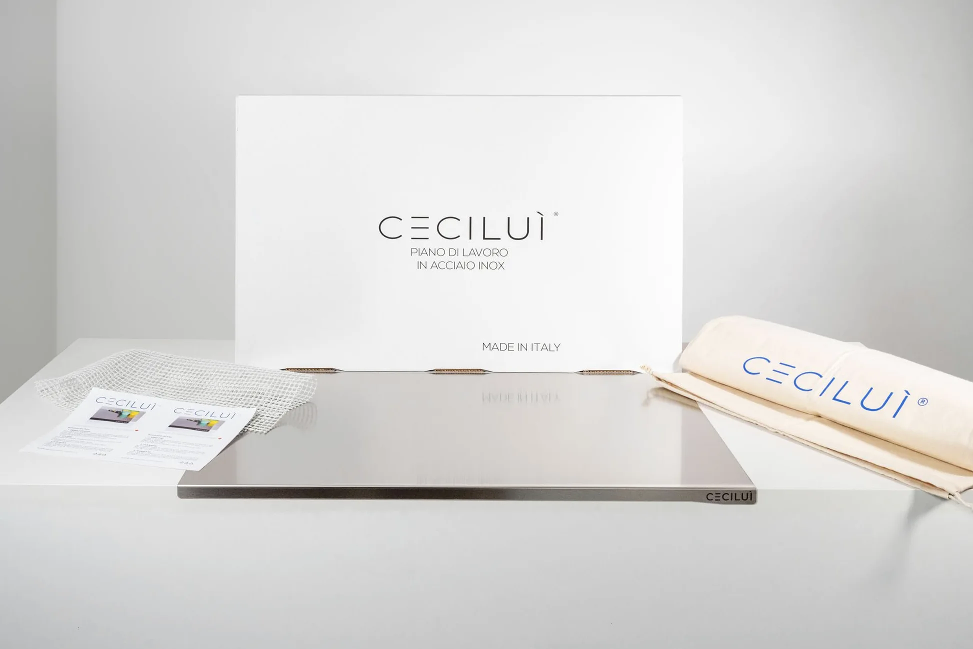 CECILUÌ Spianatoia per Impastare Acciaio Inox 2.0 Sacca di Cotone Tagliere da Cucina Professionale in Varie Dimensioni Made in Italy Pizza Piano Lavoro Accessori Pasticceria (60x50)