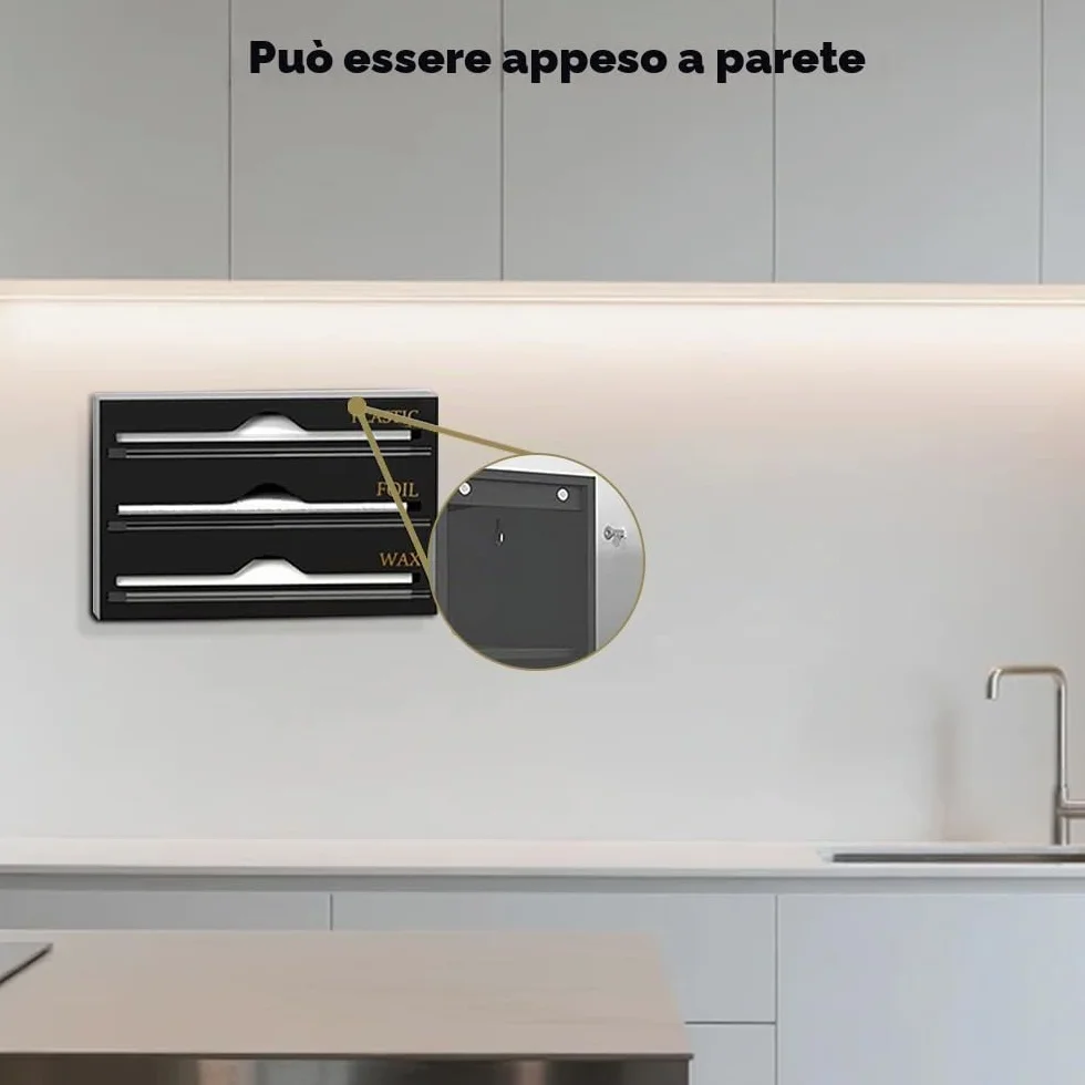 Dispenser di Pellicole in Acrilico Dispenser per Pellicola e Alluminio 34,5 x 21,6 x 7cm Dispenser Di Fogli Di Alluminio per Organizer da Cucina, Nero