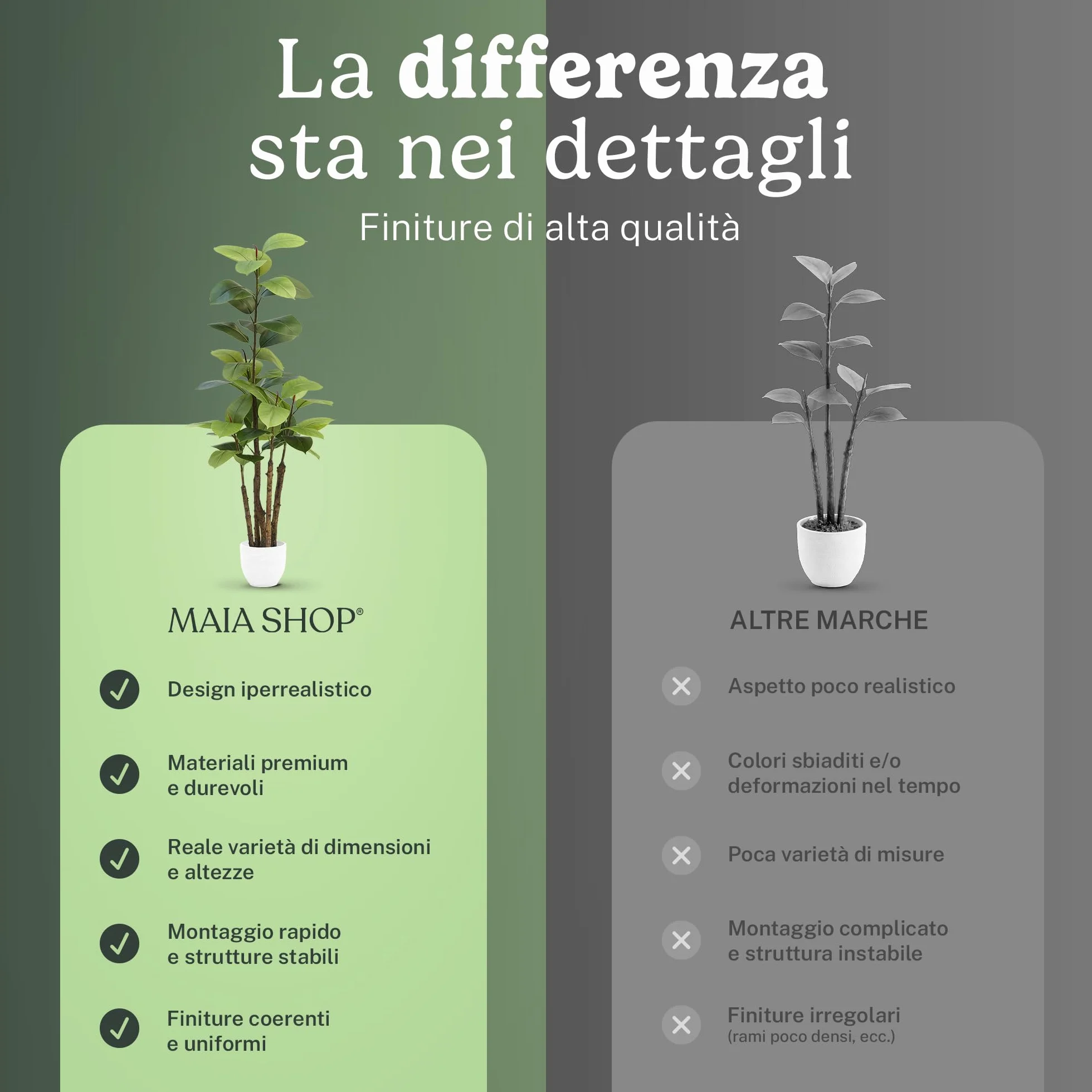 Ficus artificiale 180 cm, pianta finta grande da interno Ficus Elastica iperrealistica, albero decorativo