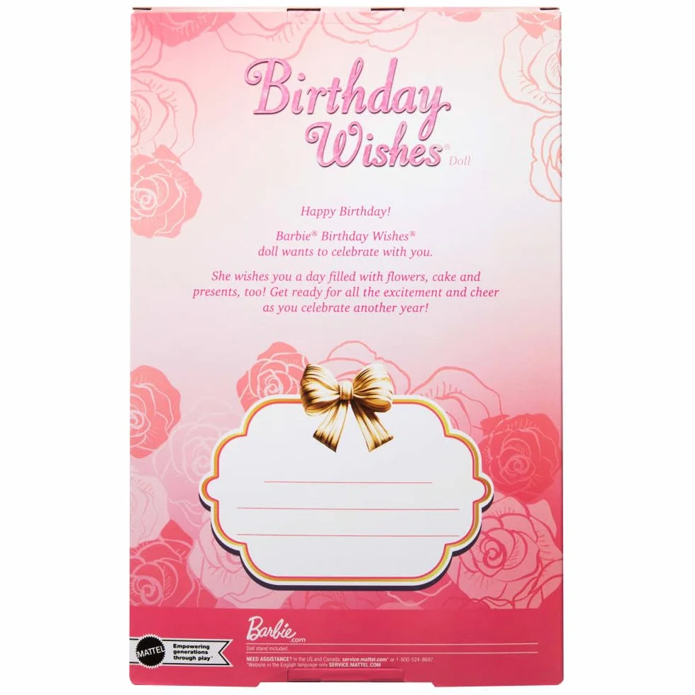 Barbie Signature Birthday Wishes JBJ08, bambola da collezione abito rosa satinato capelli ondulati castani confezione regalo