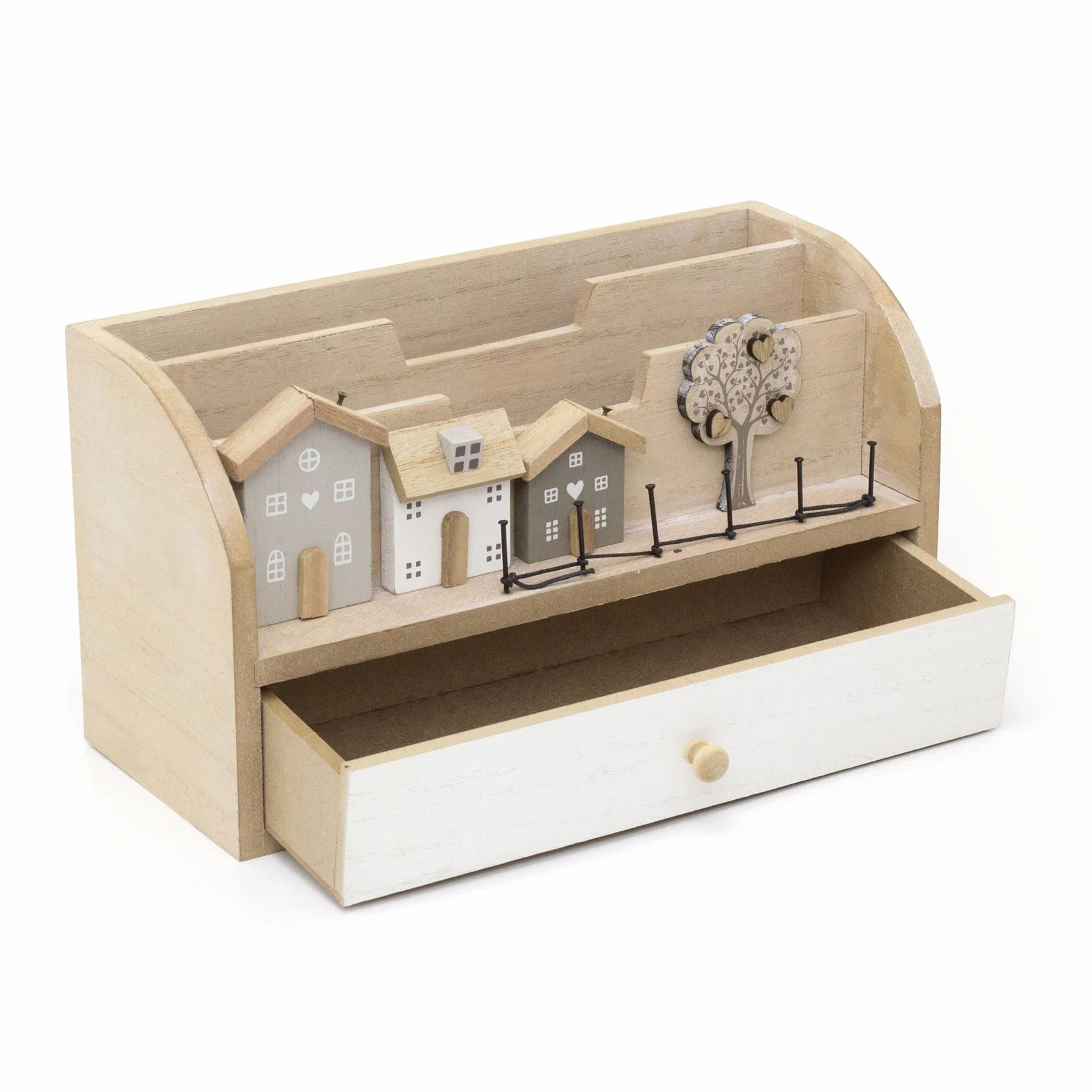 Portalettere in legno shabby chic a forma di casa e albero genealogico, organizer in