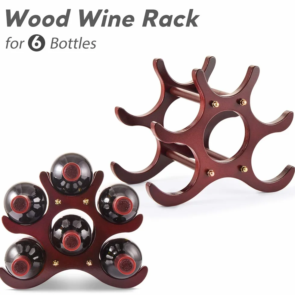 Gimars Portabottiglie Vino in Legno Naturale,Scaffale Cantinetta per Vini in Legno da Tavolo,Supporto per Bottiglie Vini da Incasso per Champagne Spumante,Vintage Marrone,6 Bottiglie
