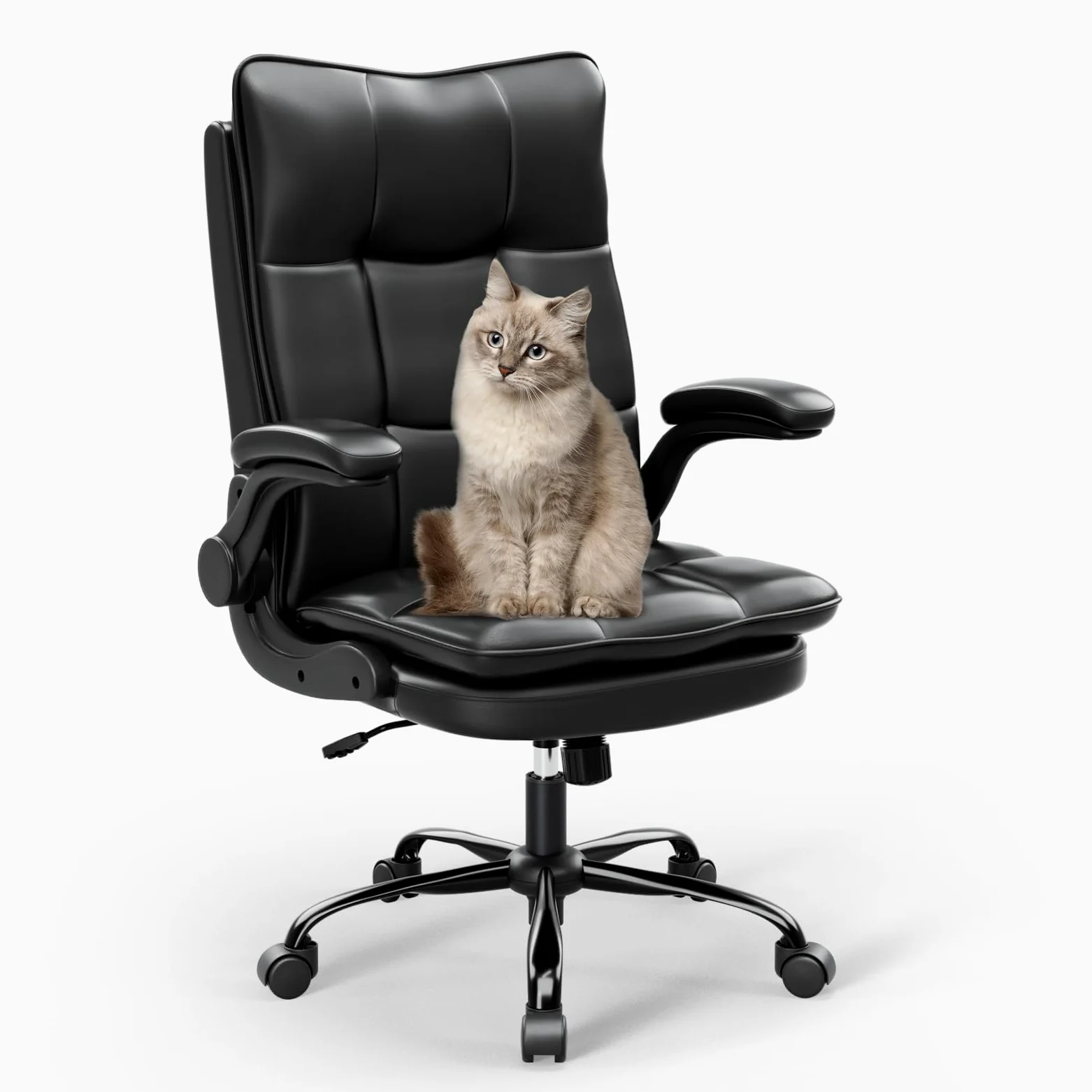 BAYGE Sedia Ufficio, Sedia Ergonomica per Computer con Braccioli Ripiegabili, Poltrona Direzionale con Sedile Largo, Altezza Regolabile, Comoda per Ufficio, Casa e Giochi, Portata fino a 150 kg, Nero