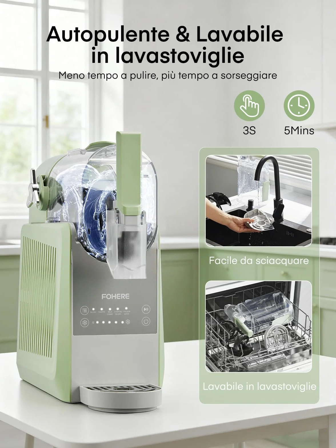 FOHERE Macchina per Granita 2,6L 5 Programmi Autopulizia