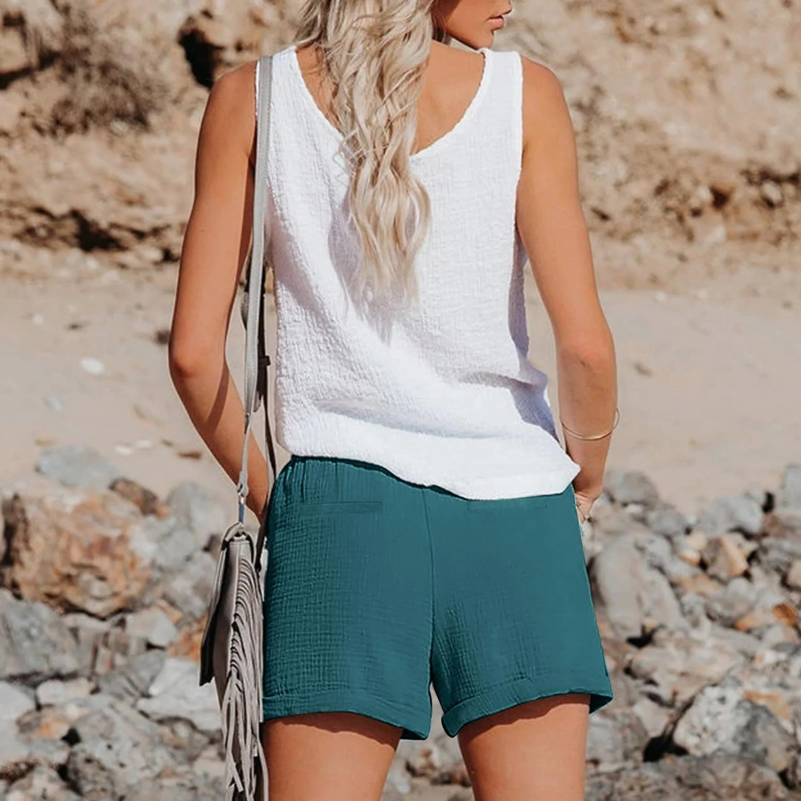 Pantaloncini Donna Estivi Lino Cotone Pantaloni Corti Casual Larghi Shorts con Coulisse Pantaloncino Leggero Vita Alta donna Leggeri Comodi Pantaloncini con Tasche Pantaloni per Vacanze Mare Sport