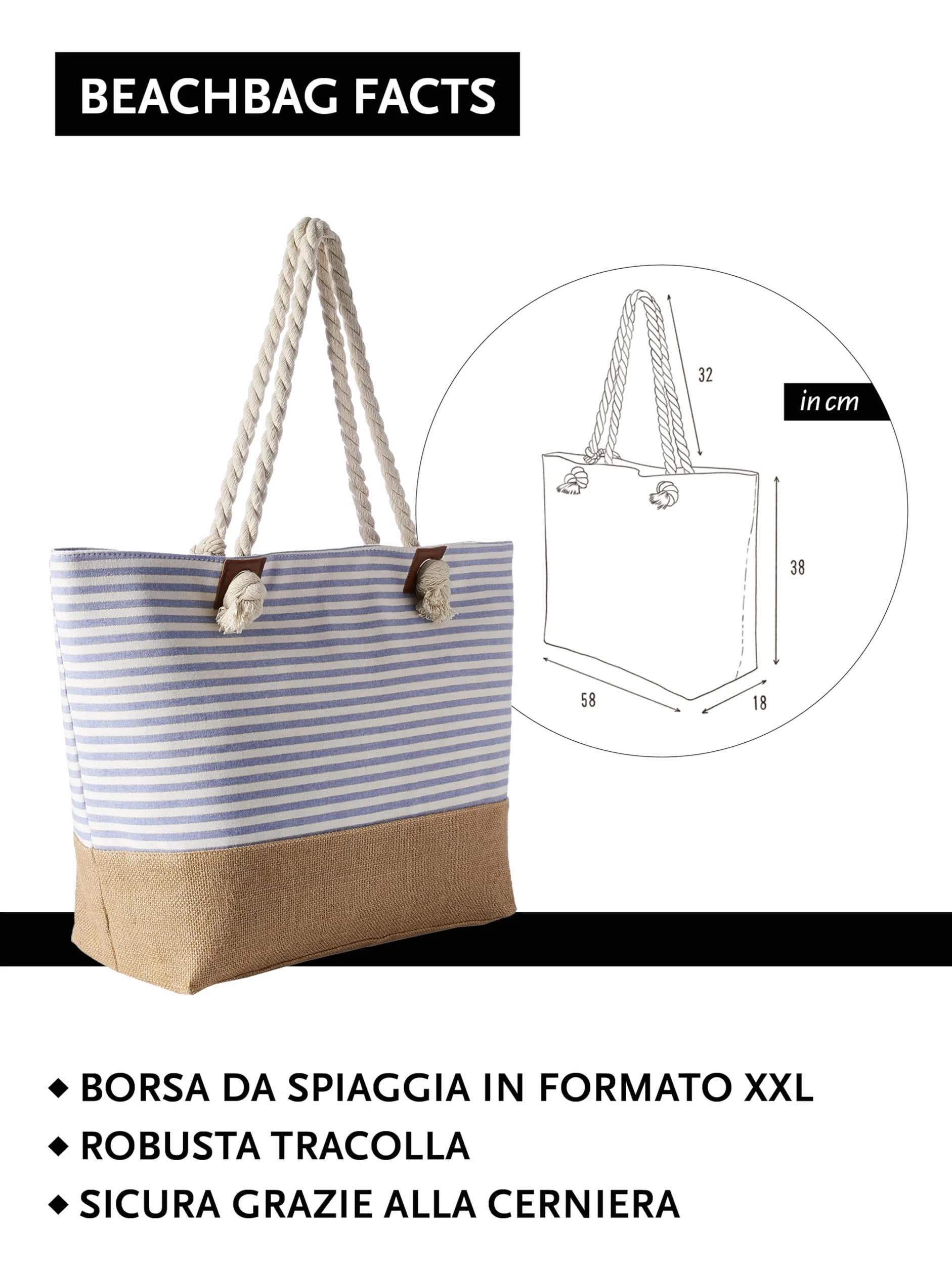 DonDon Grande Borsa da Spiaggia Idrorepellente con Cerniera Shopper Tracolla