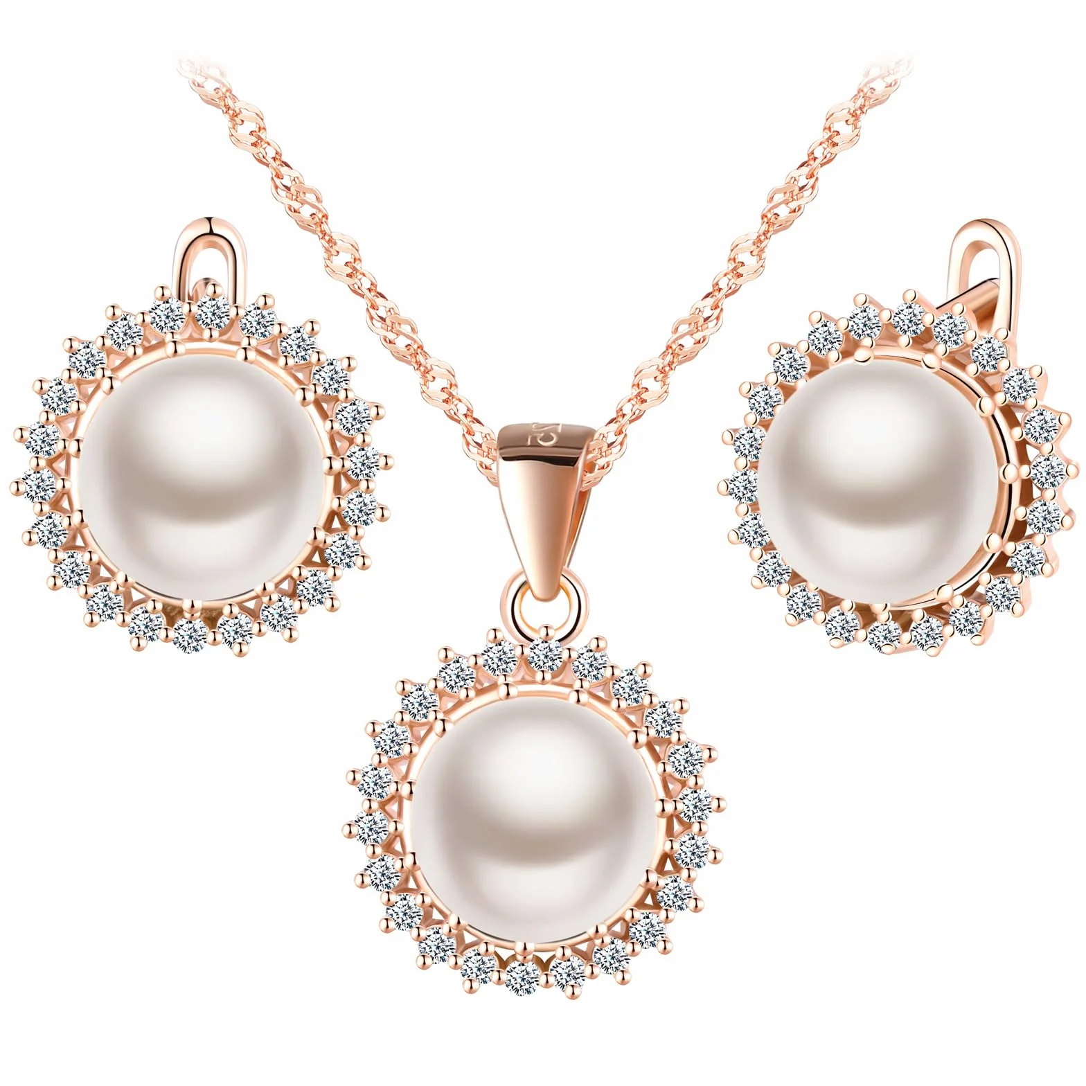 MicLee Collane ciondoli e orecchini di perle per donna: Parure di gioielli in argento 925 - Collana e orecchini stile girasole con zirconi - Gioielli da sposa eleganti - Gioielli per feste