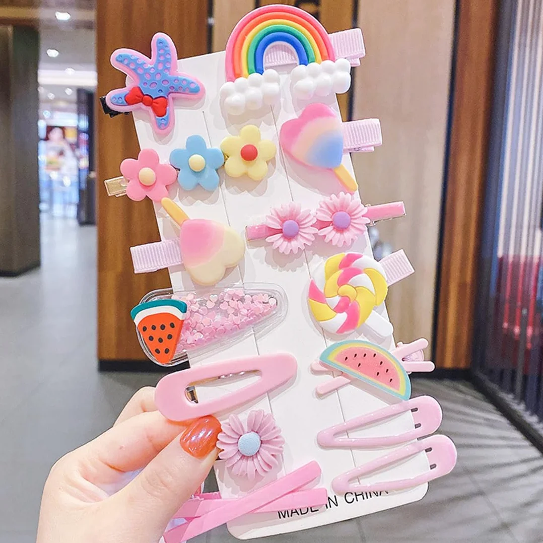 28 Pezzi Mollette per Capelli Bambina Accessori Colorati Clips Arcobaleno