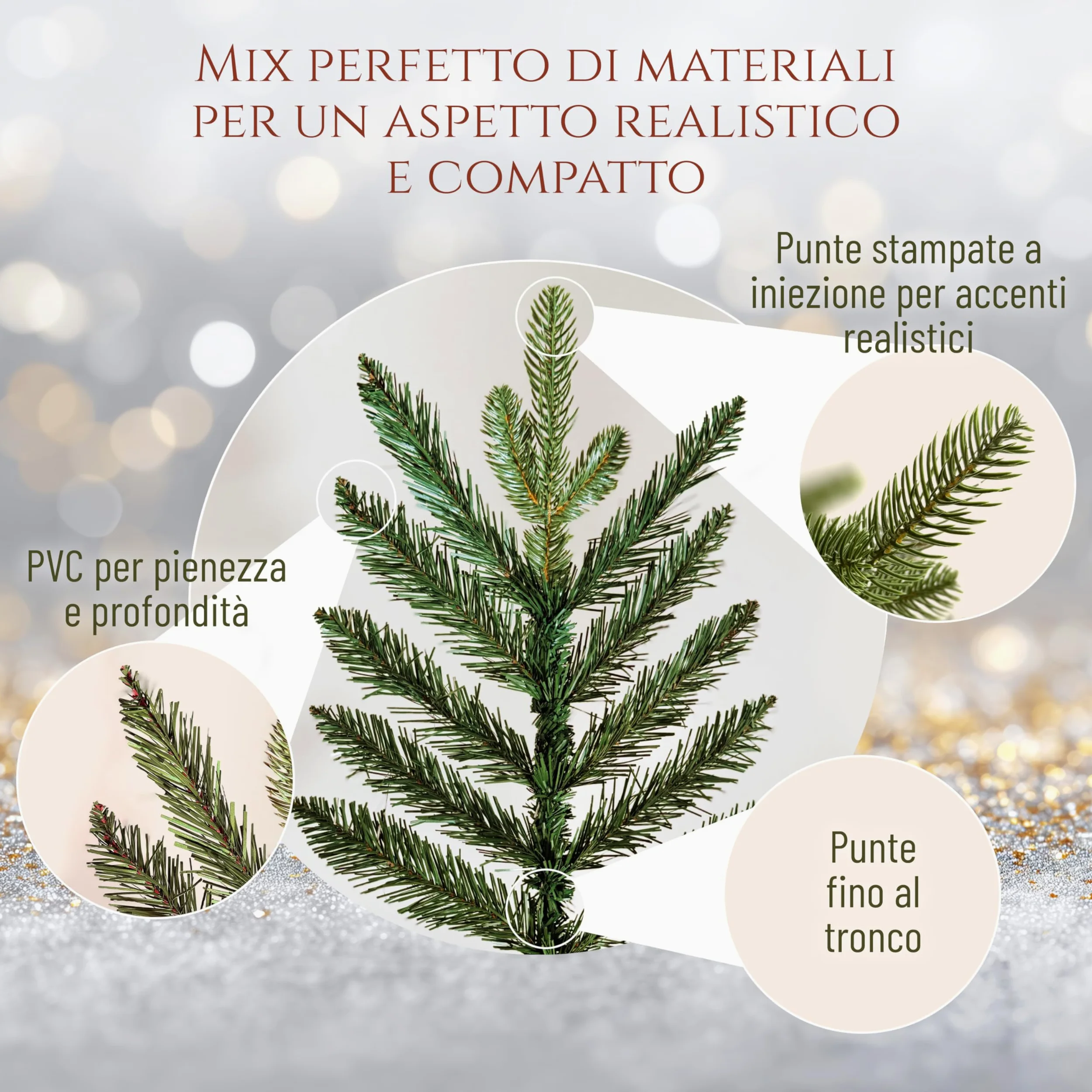 Albero di Natale Artificiale Premium 180cm – Realistico, Rami Fitti, con Base in Legno e Borsa per Riporre – Albero di Natale di Pure Living