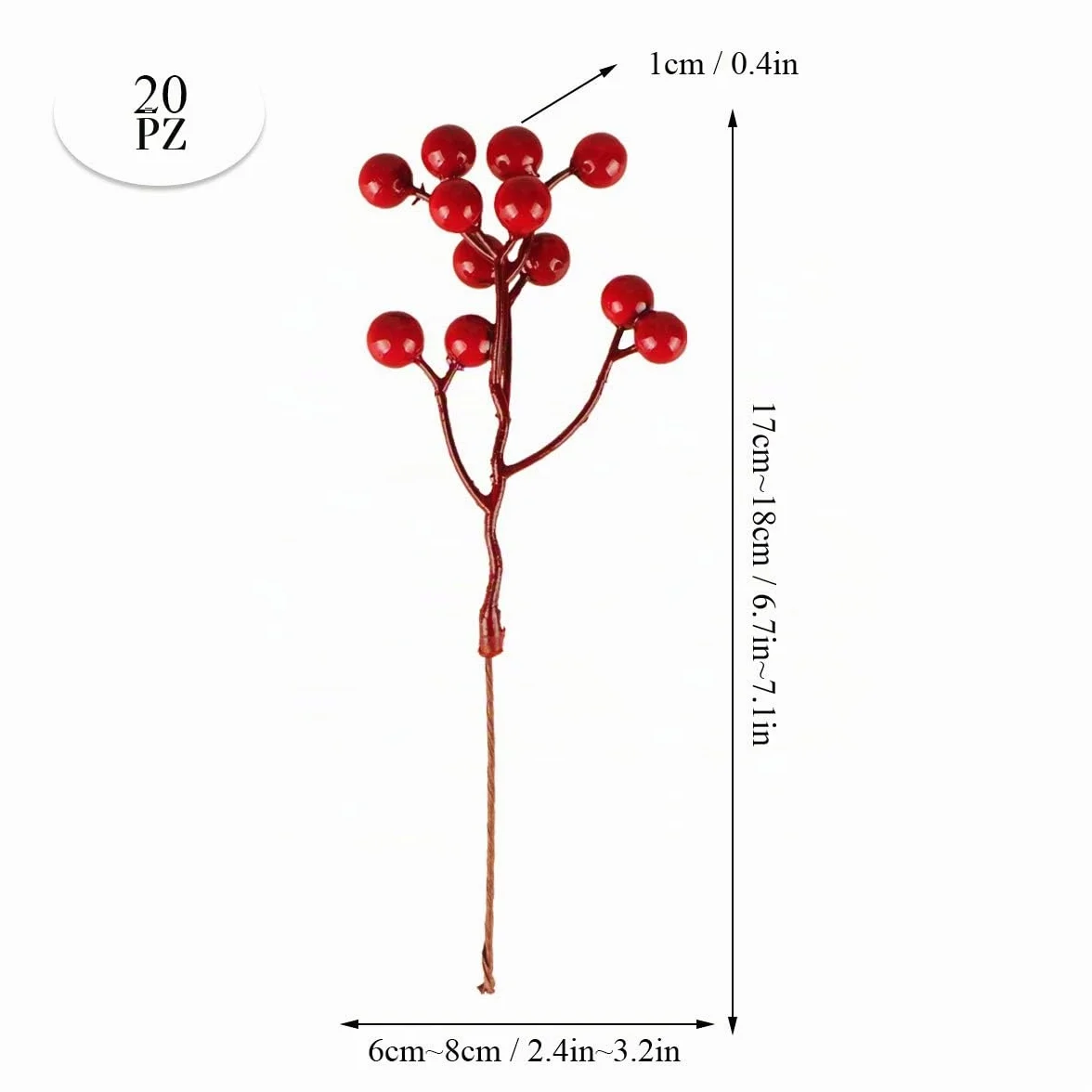 Fangoo 20 Pezzi Bacche Rosse Artificiali 18 cm Decorazione Albero di Natale