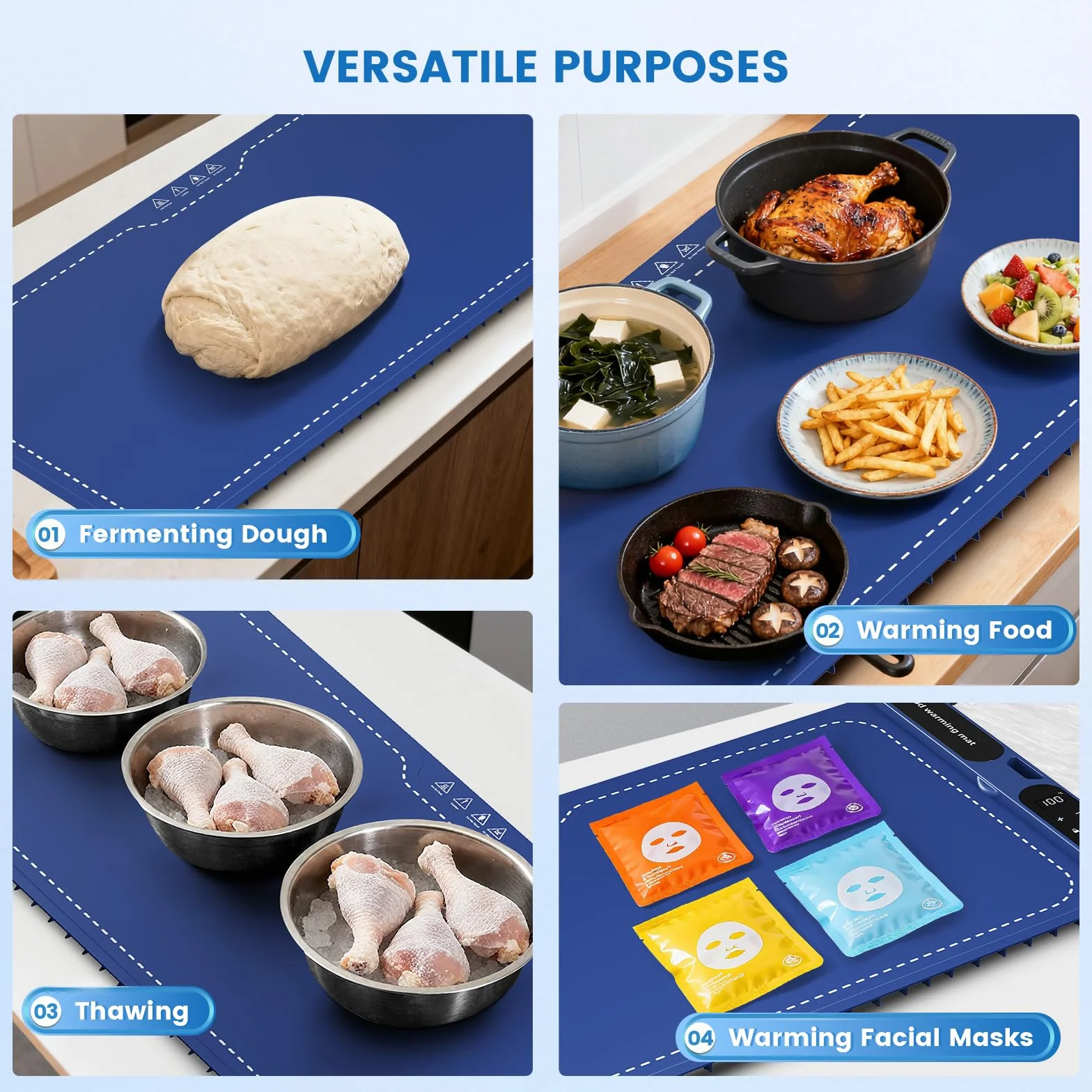 Tappetino riscaldante per alimenti Warming board 10S in silicone flessibile blu
