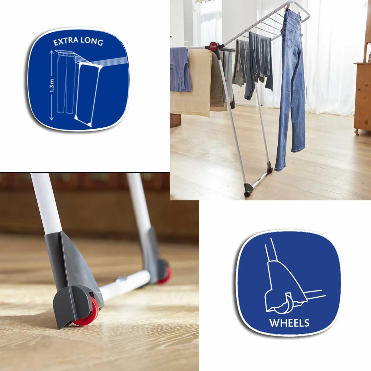 Vileda Infinity Flex XXL Stendibiancheria Aste telescopiche Estendibili Bianco