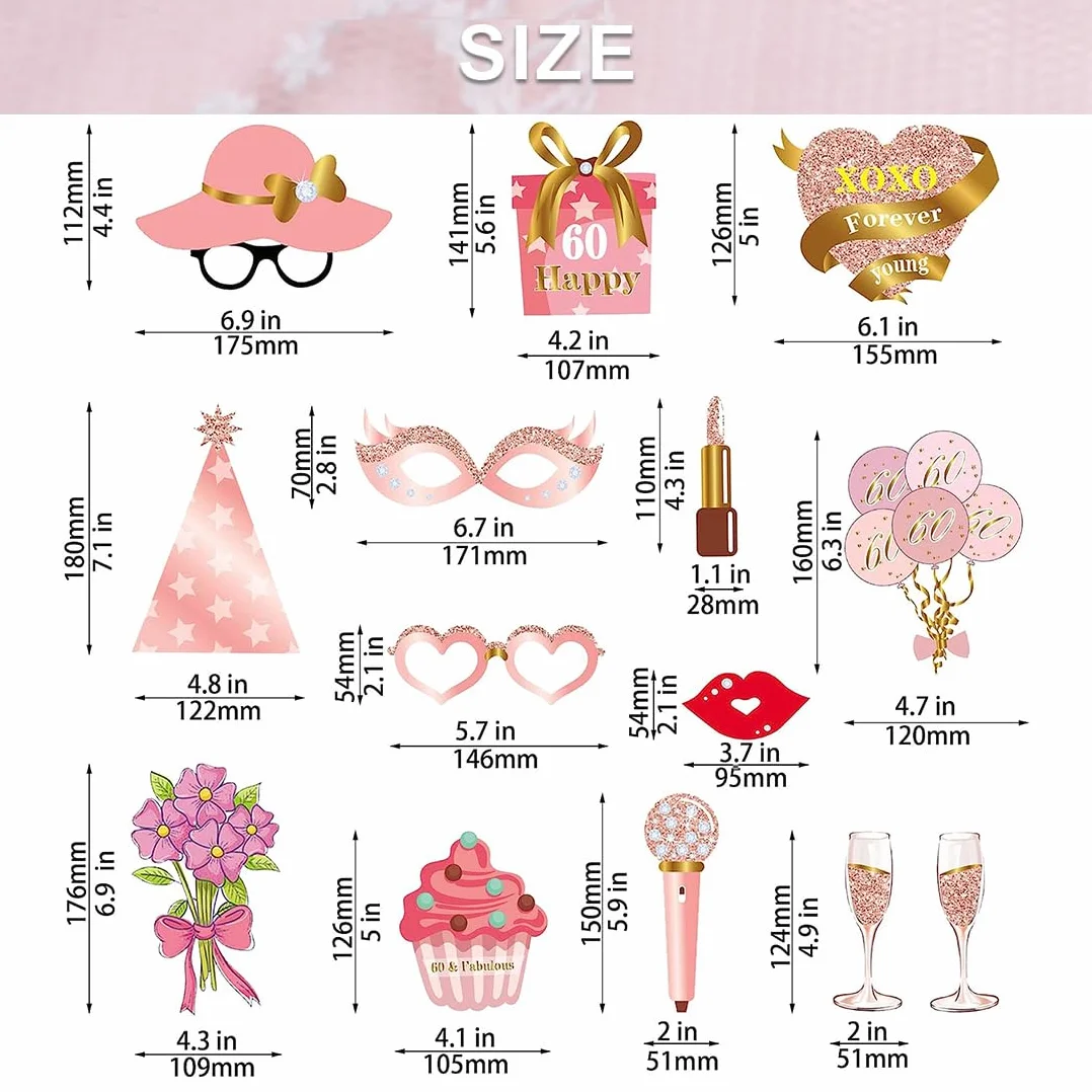 34 pz Photo Booth Compleanno, Accessori , Oro Rosa Foto Props, Cornice Selfie Gonfiabile, Gadget,per Addobbi Donna