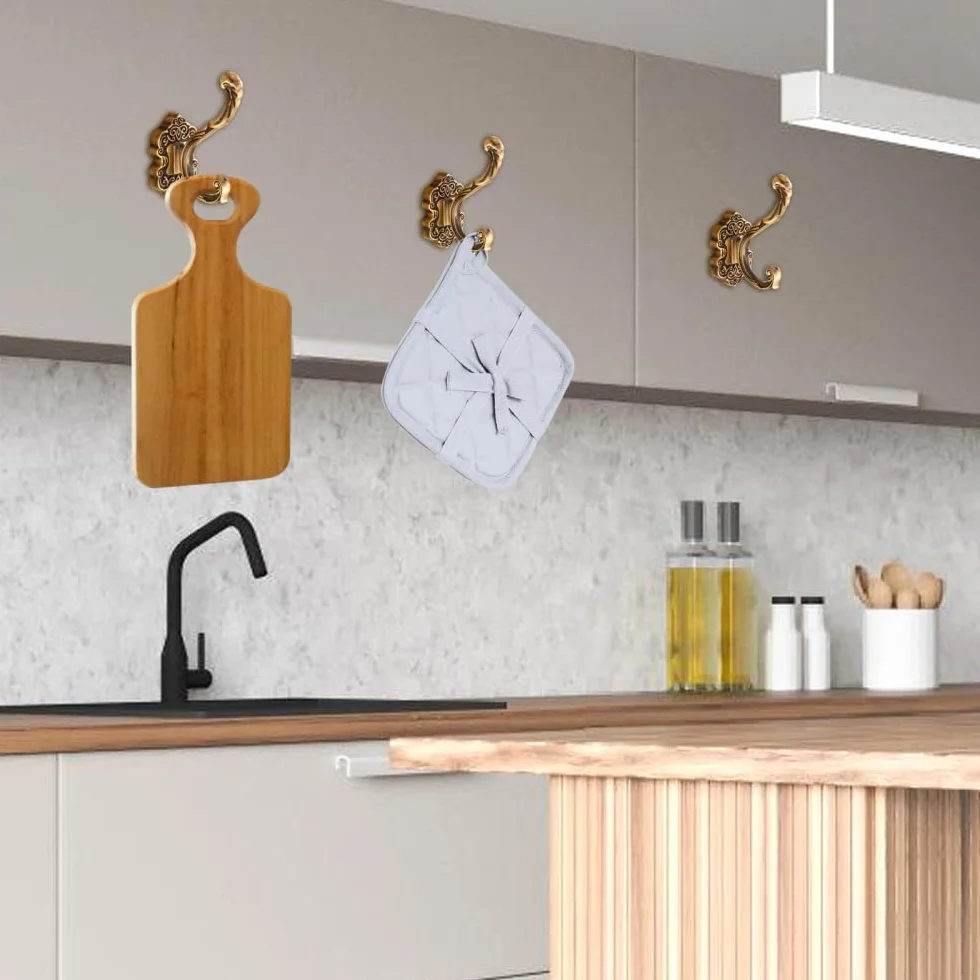DONGKER Ganci Appendiabiti Vintage 4 Pezzi Gancio Metallo da Muro Doppi Resistenti con Viti