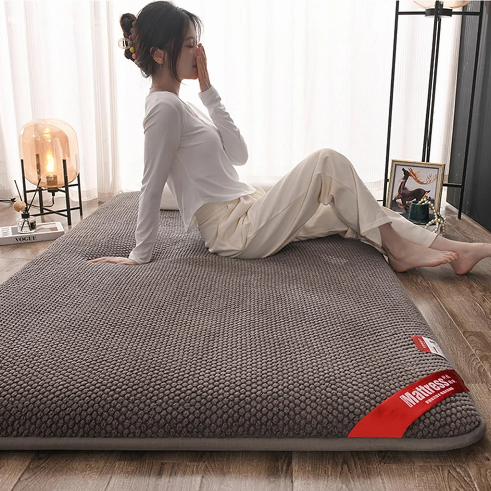 Materasso Futon Pieghevole Giapponese, Morbido, Blue, 90x200cm, Doppio