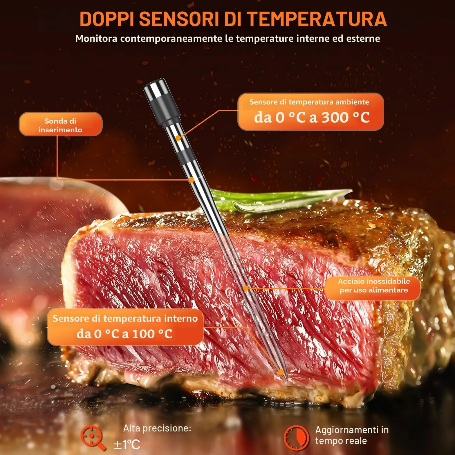 Termometro Carne Confezione da 4, Termometro BBQ con APP, IP67 Impermeabile Termometro Carne Wireless per Barbecue, Forno, Griglia, Cucina, Girarrosto