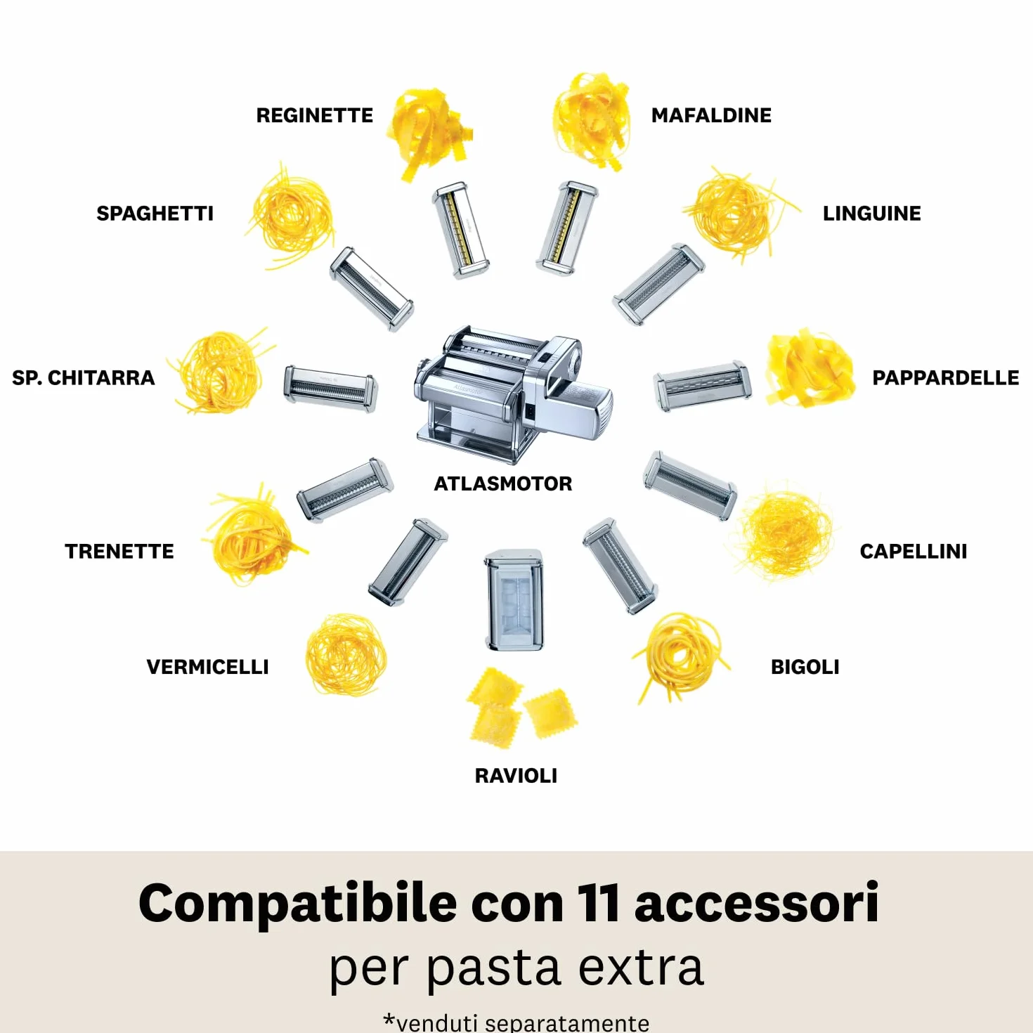 Marcato Atlasmotor Macchina Pasta 100 W Alluminio Acciaio Cromato Linea Basic