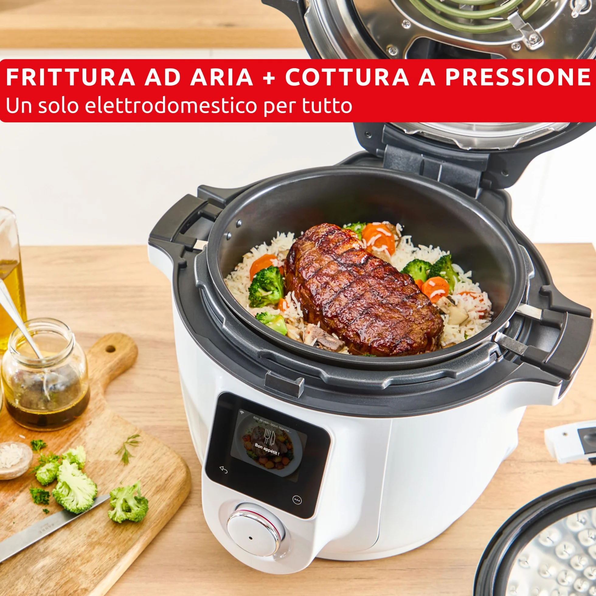 Moulinex Cookeo Infinity Multicooker con Pala Mescolatrice Automatica, 20 Modalità di Cottura, Pentola a Pressione, Friggitrice ad Aria, Cottura a Vapore, Schermo LED Wi-Fi