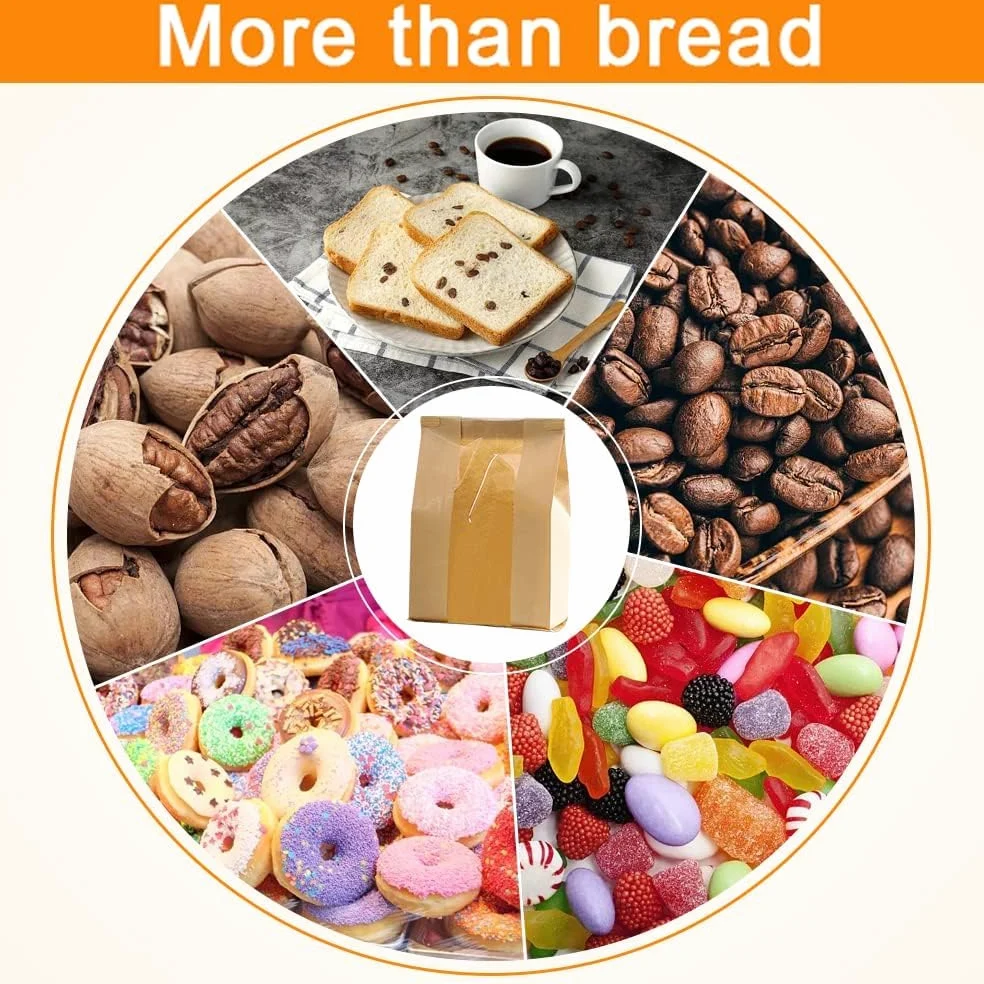 Sacchetti di carta per pane – Confezione da 50 sacchetti per pane fatti in casa con finestra trasparente con etichette adesive adesive per pasticceria sacchetti per biscotti, pane e dolcetti