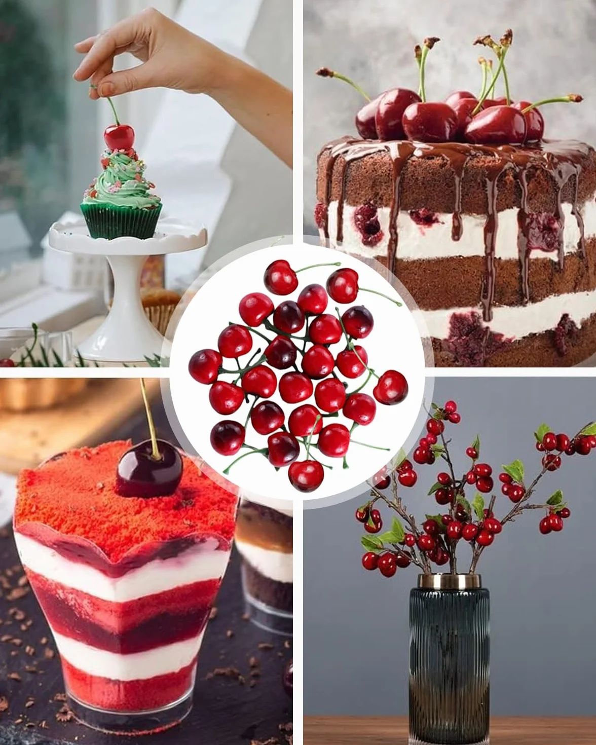 Ciliegie Artificiali 20 Pezzi Decorazione Frutta Finta Realistica per Casa Cucina