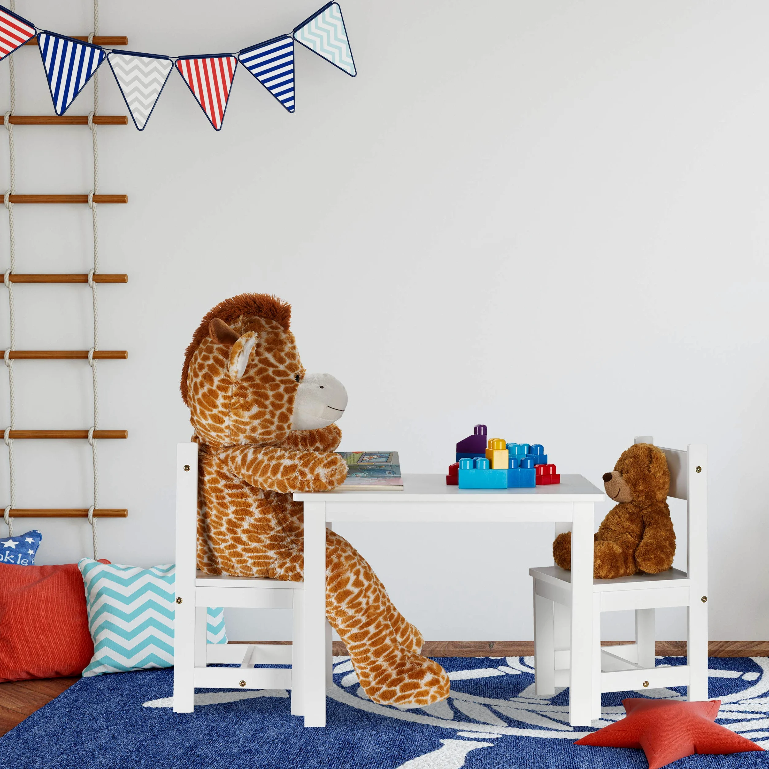 Relaxdays Set Tavolino e Sedie, Tavolo con 2 Sedioline per Bambini, Moderno, Cameretta, Interno, in Legno MDF, Bianco