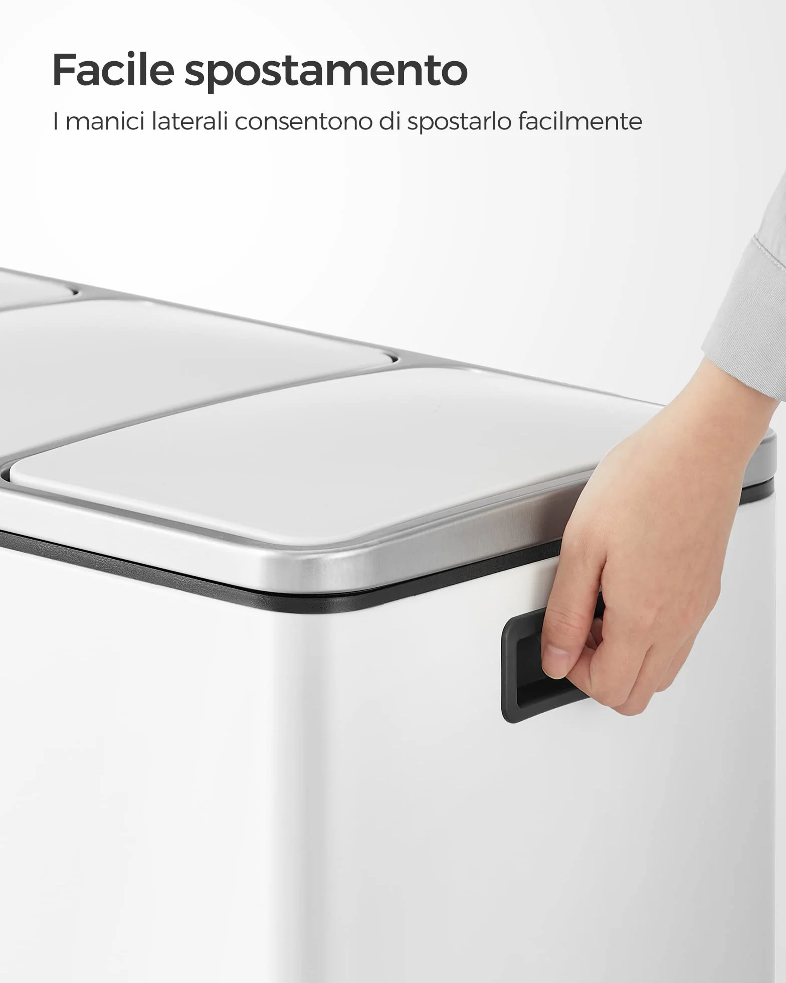 SONGMICS Cestino da Cucina, Pattumiera per Raccolta Differenziata 3 x 18L, 3 Scomparti per Riciclaggio, Coperchi a Chiusura Morbida, Pedali, Acciaio, Bianco Nuvola LTB54WT