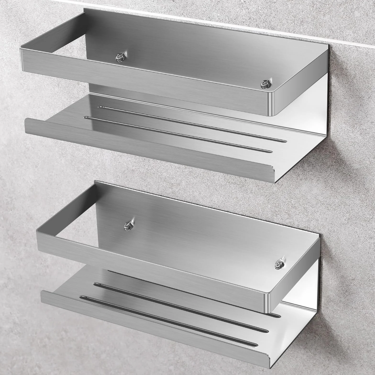 Mensola Doccia Senza Foratura SUS304 Acciaio Inox, Porta Bagnoschiuma Shampoo, 2 Pezzi Organizer Doccia Argento