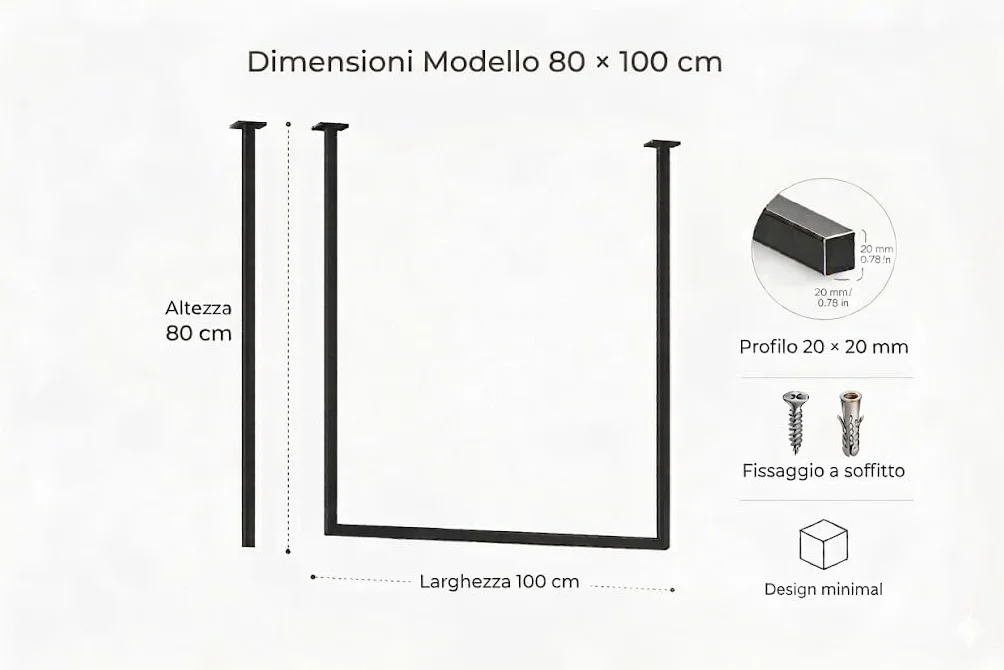 TAVO Appendiabiti da Soffitto in Acciaio Nero Opaco 80x100 cm