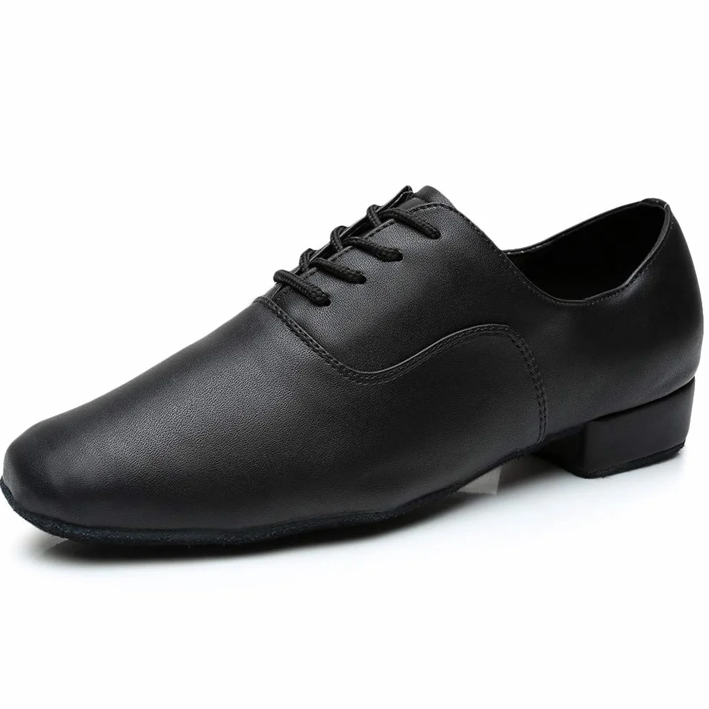 Scarpe da Ballo Uomo Liscio Latino Americano in Pelle Tacco Tango Tip Tap Nere Eleganti Comode Danza Bachata
