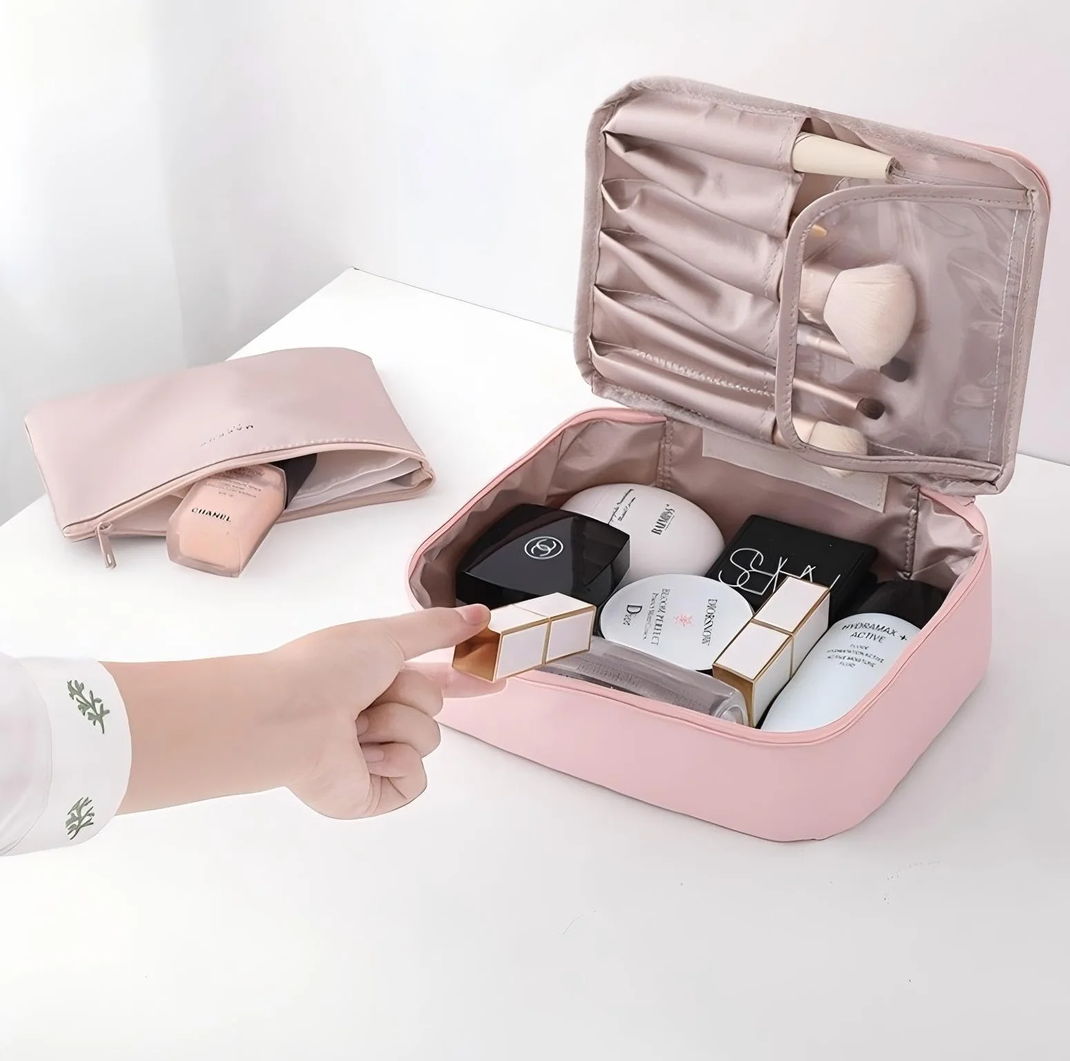 Borsa da Trucco Beauty Case da Viaggio Donna Organizer Cosmetici (Pink)