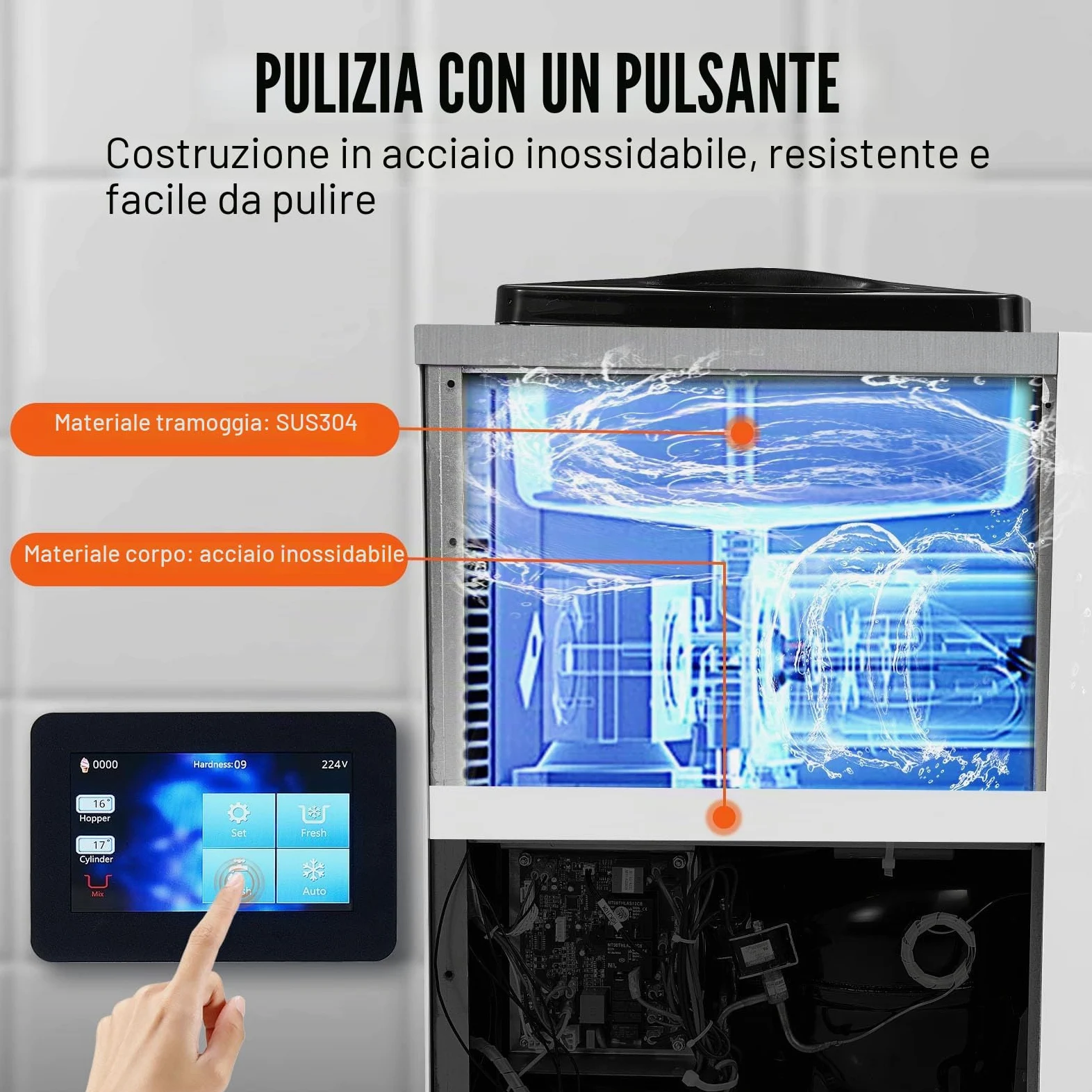 VEVOR Macchina per Gelato Commerciale, Produzione 10 L/H, Macchina per Gelato Soft da Banco Monogusto 900 W, Tramoggia 4 Litri, Cilindro 1,6 Litri, per Snack Bar Ristorante