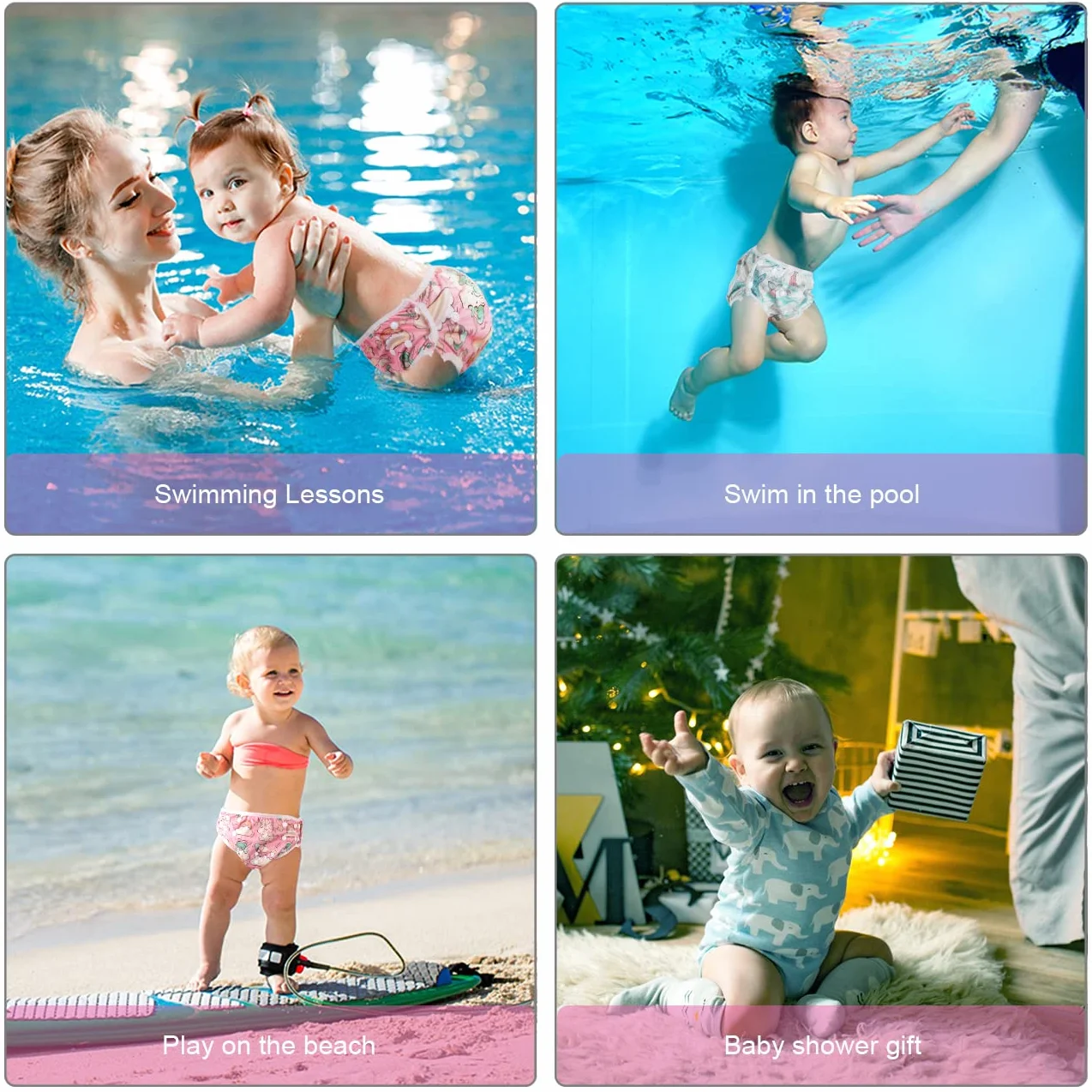 Vicloon Bambino Pannolini Lavabili da Nuoto a Vita Alta in Poliestere Riutilizzabile per Bambini