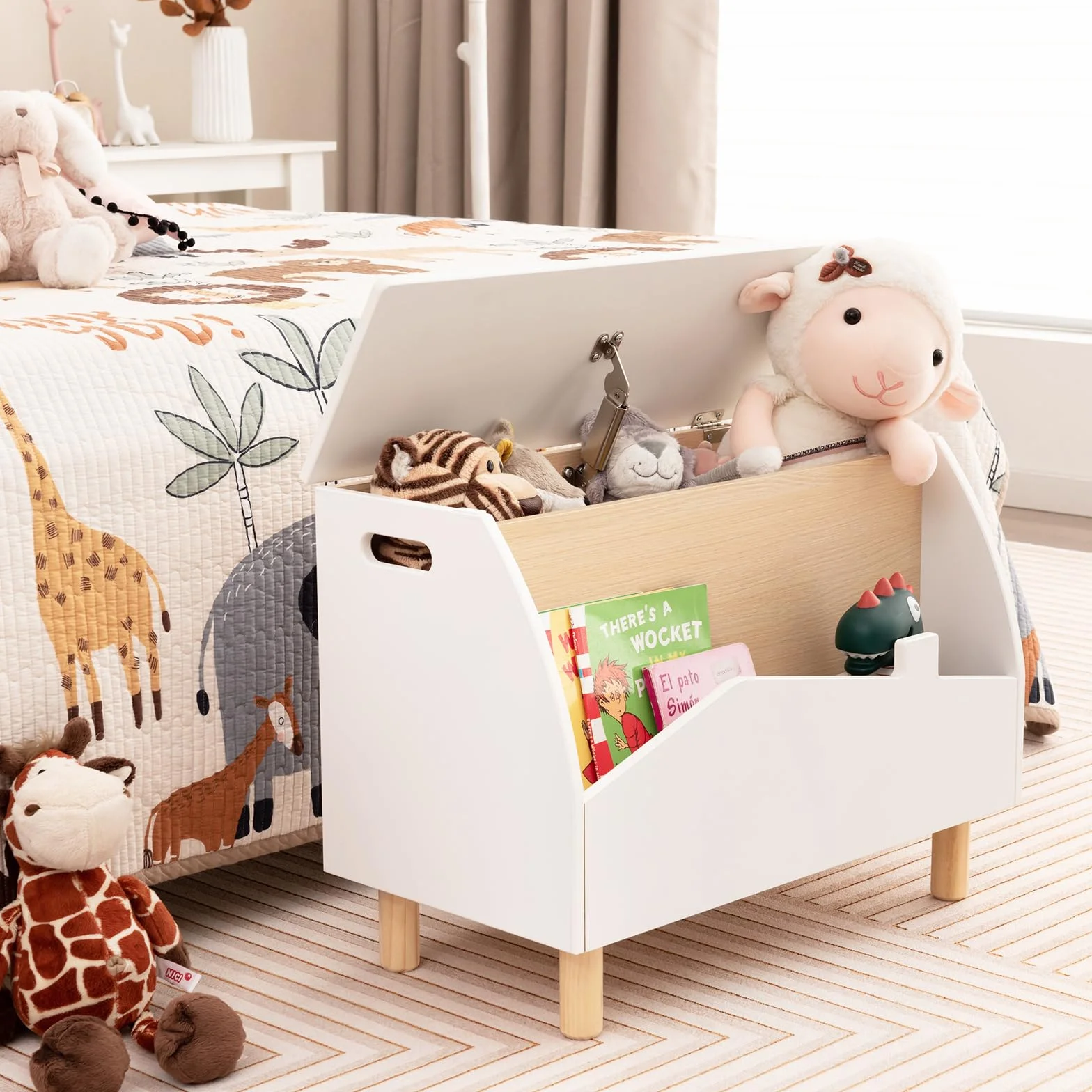 COSTWAY Libreria Montessoriana 2-in-1 in Legno per Bambini 60x30x44 cm Bianco
