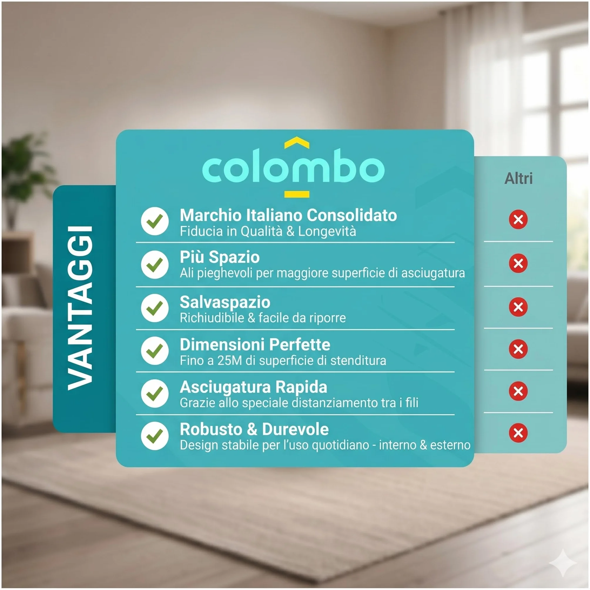 Colombo Stendibiancheria Estensibile Brooklyn XXL 195-260 cm Acciaio Antiruggine Stenditura 25m