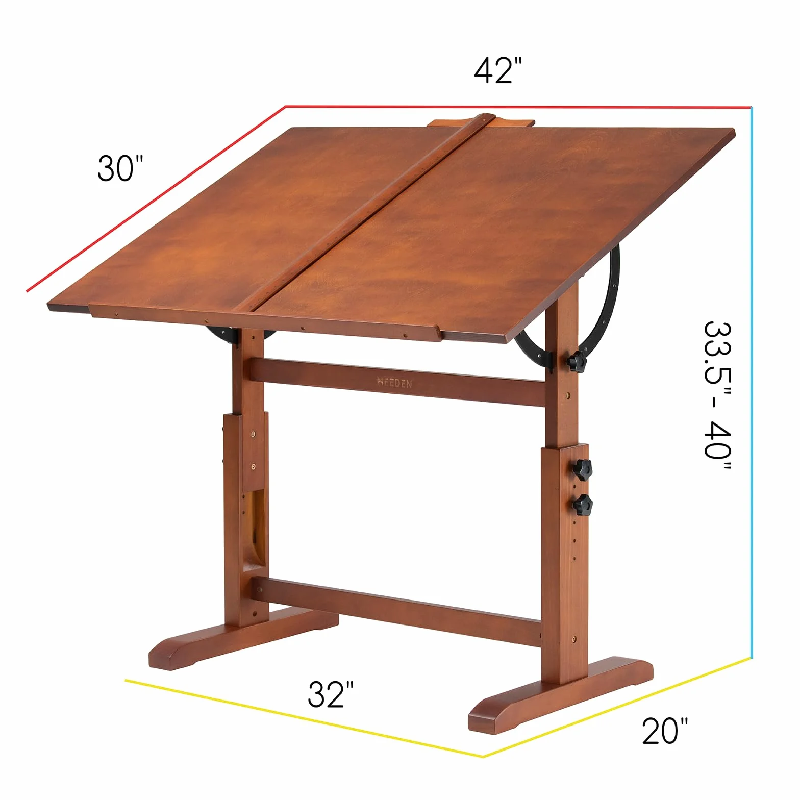 MEEDEN Tavolo da disegno in legno extra large: 106,7 x 76,2 cm, tavolo da disegno per artisti, altezza regolabile, tavolo inclinabile per adulti, per pittura, lettura, scrittura e schizzi