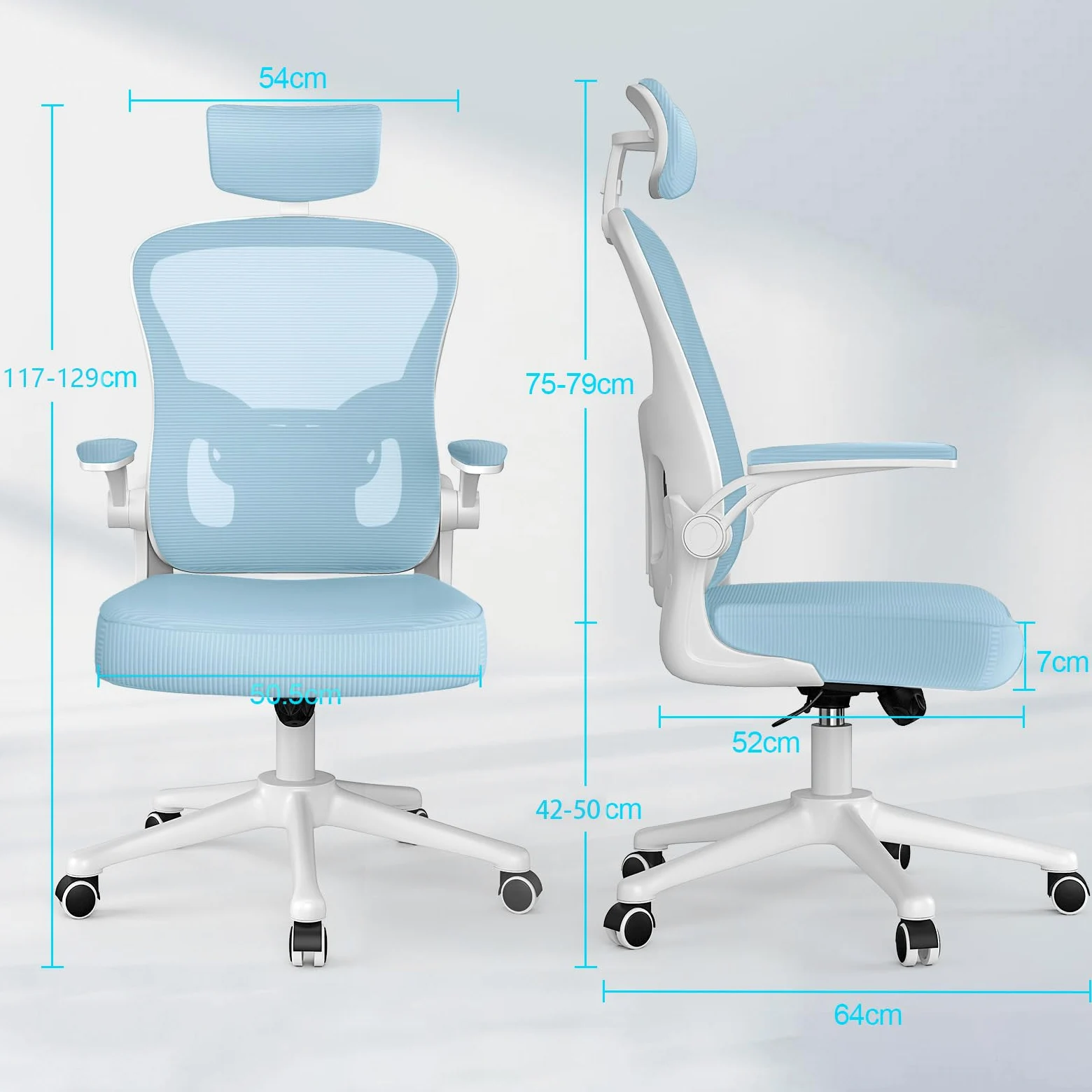 rattantree Sedia da Ufficio, Sedia Ufficio Scrivania con Poggiatesta Regolabile, Sedia Ergonomica per Computer con Braccioli Regolabili e Supporto Lombare per Home Office, Blu