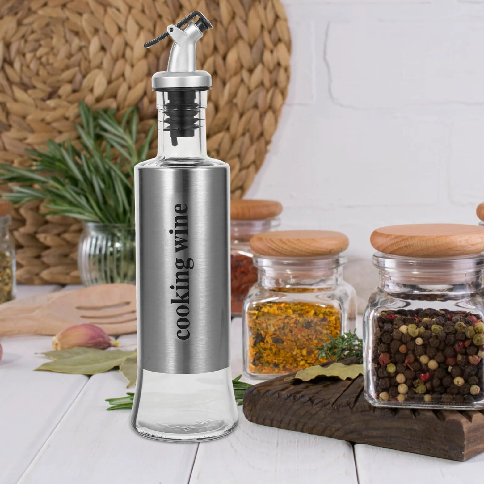 Set Design Antigoccia Oliera Dosatore in Vetro e Acciaio Inossidabile 4 Pezzi 300ml per Olio e Aceto per Cucine Domestiche ed Eleganti