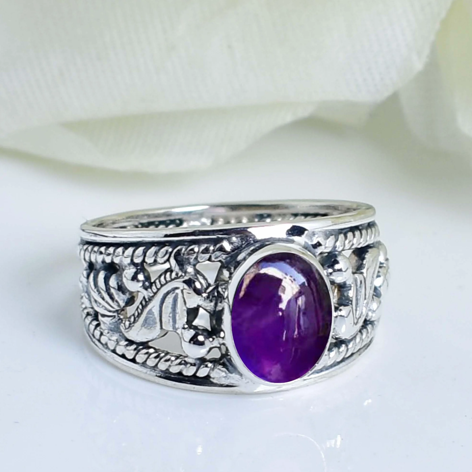 Anello in ametista viola autentica argento sterling 925 per donna regalo pietra portafortuna febbraio misura 6