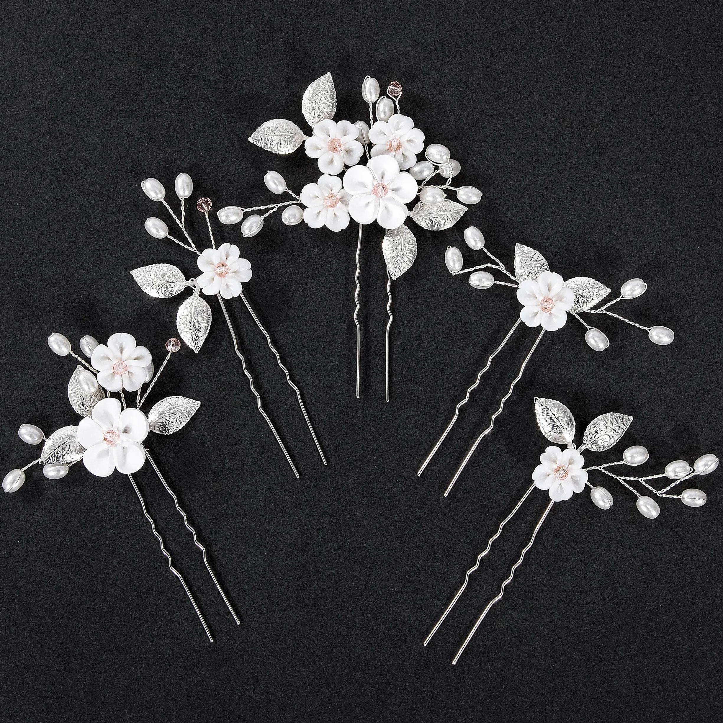 Fermagli per Capelli Fiori Perle Spille da Sposa Argento 5 Pezzi