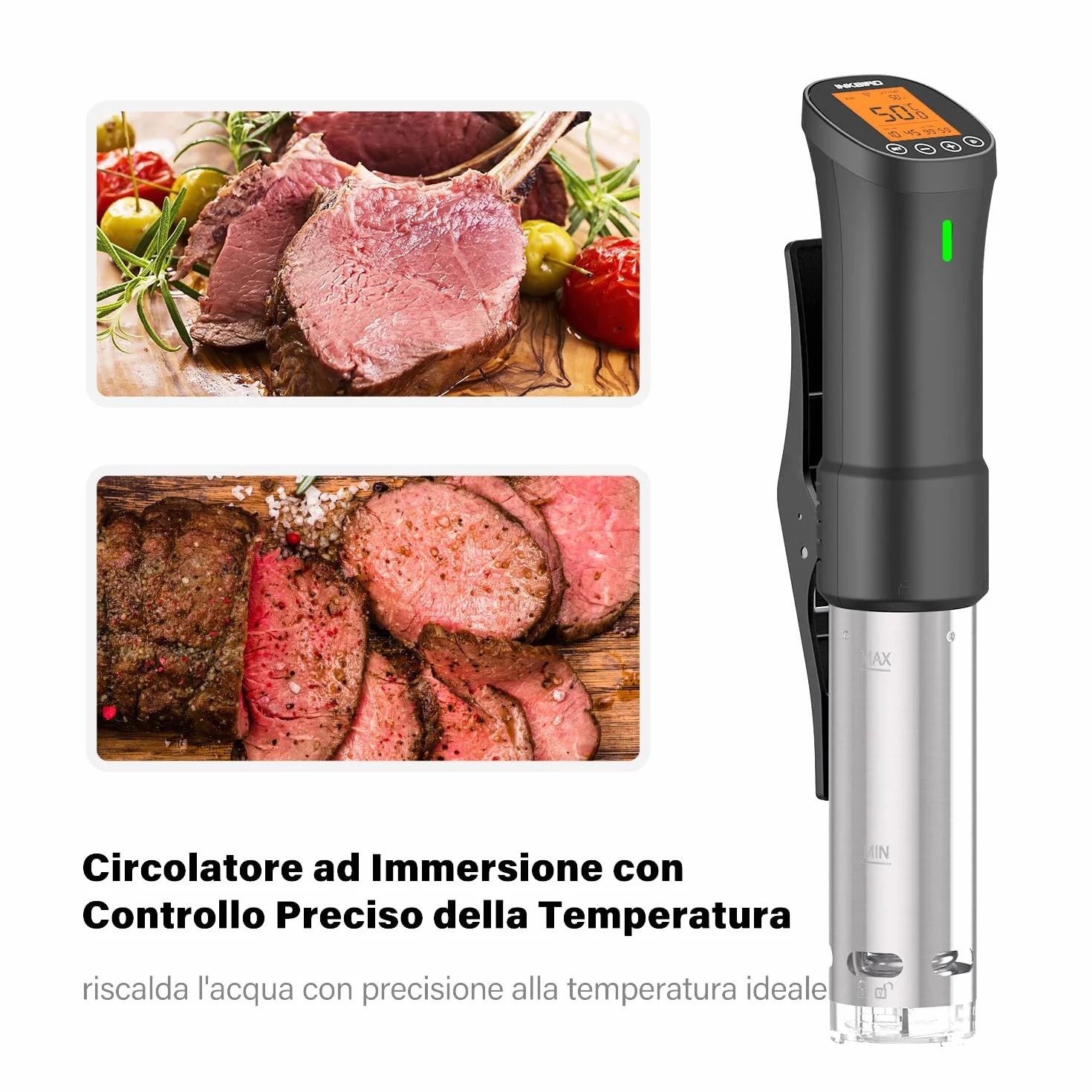 INKBIRD WiFi Sous Vide Roner 1000W Professionale 0°C~90°C Cottura Bassa Temperatura con Ricette APP ISV-200W