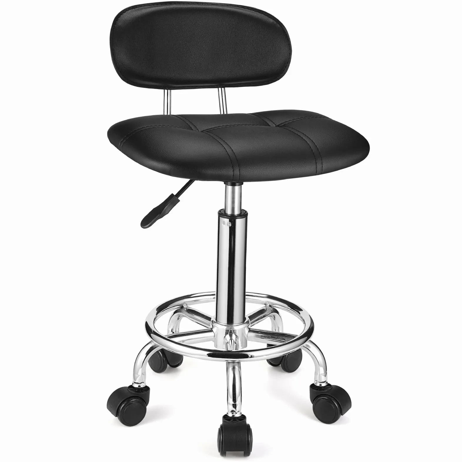 HMTOT Sgabelli quadrati con schienale regolabile in altezza e girevole con ruote, colore: nero
