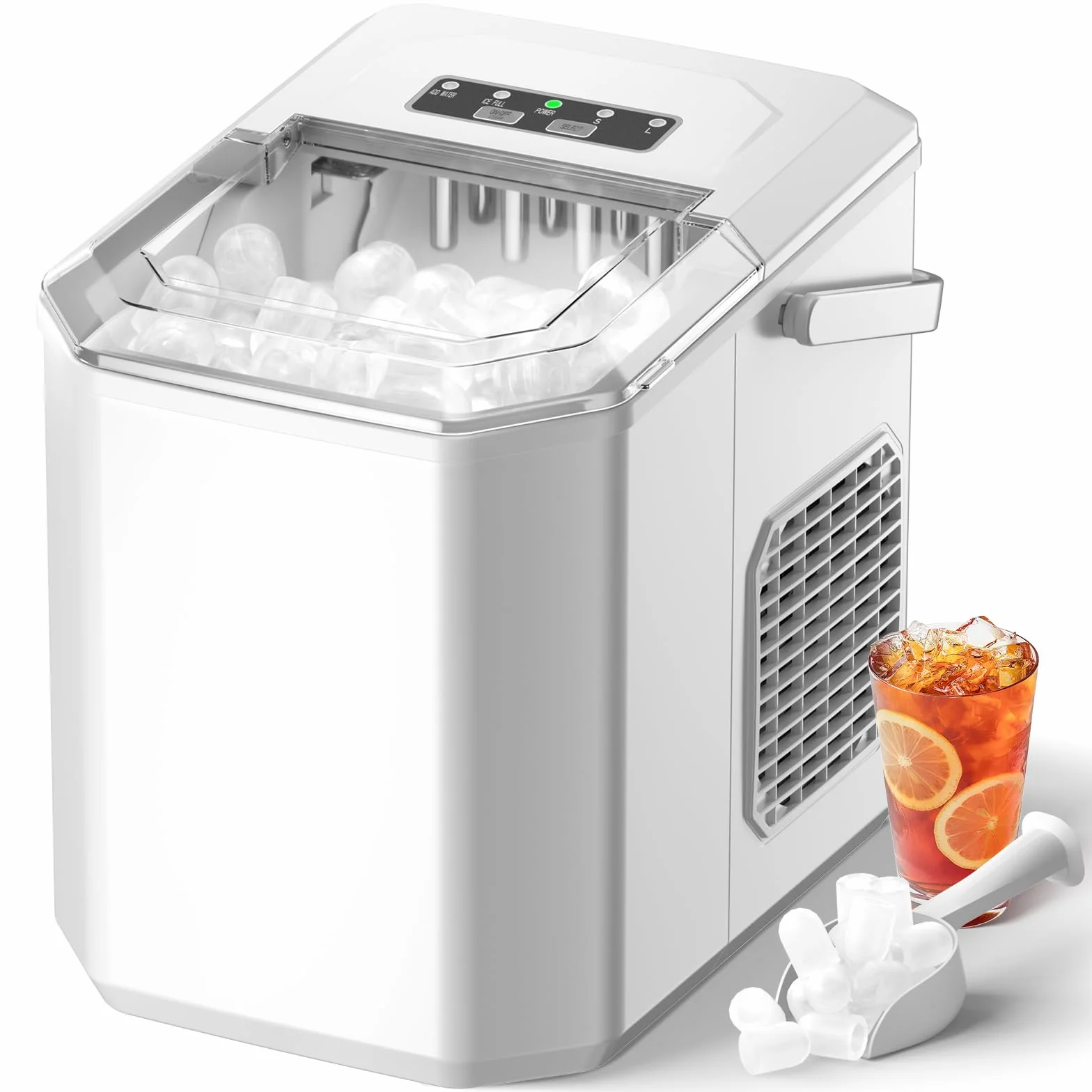 Macchina Ghiaccio 12kg/24h, Macchina del Ghiaccio Casa Autopulente 1,5L, Macchina per il Ghiaccio Professionale, Pronto in 6 Minuti, con Maniglia/Silenzioso/Paletta/Cestello, Nero