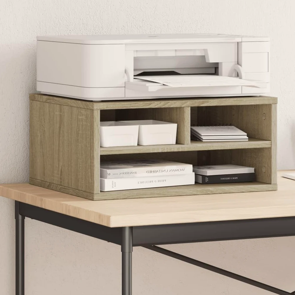 Supporto per stampante in rovere Sonoma, 49 x 40 x 22,5 cm, con spazio e ripiano, carrello da ufficio mobile con cassetto e ruote, organizer per ufficio, home office e studio