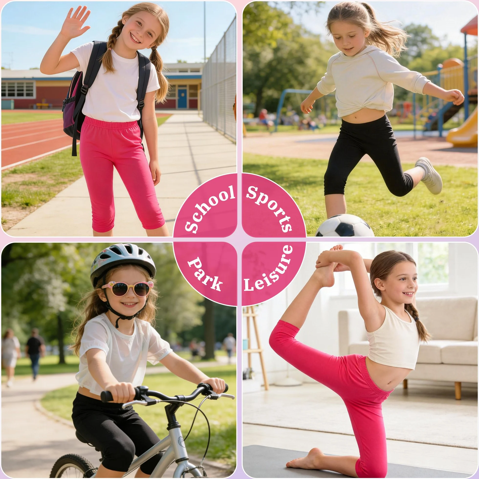 Leggings Bambina 3/4 Cotone Pacco da 2 Ragazza Morbidi Traspiranti Elasticizzati Capri Estivi Ginnastica Casual Tinta Unita 6-13 Anni
